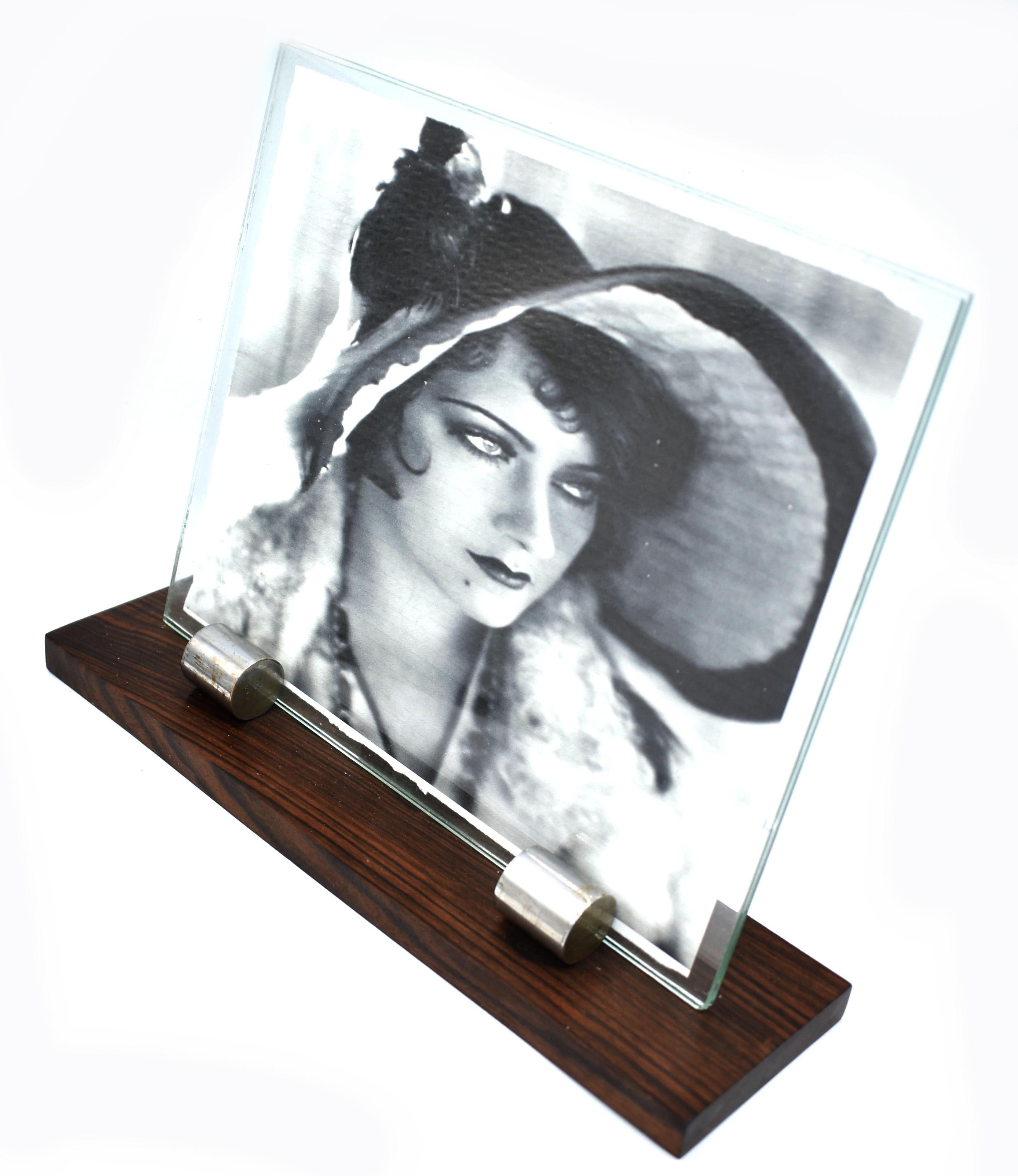 French 1930s Art Deco Modernist Wood and Chrome Picture Frame For Sale