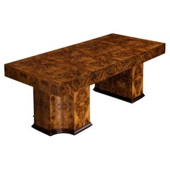 1930s Art Deco Monumental Executive Desk in Walnut Burl