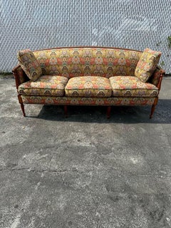 1930s Art Deco Neoclassical Arch Curved Vibrant Textile Chinoiserie Floral Sofa