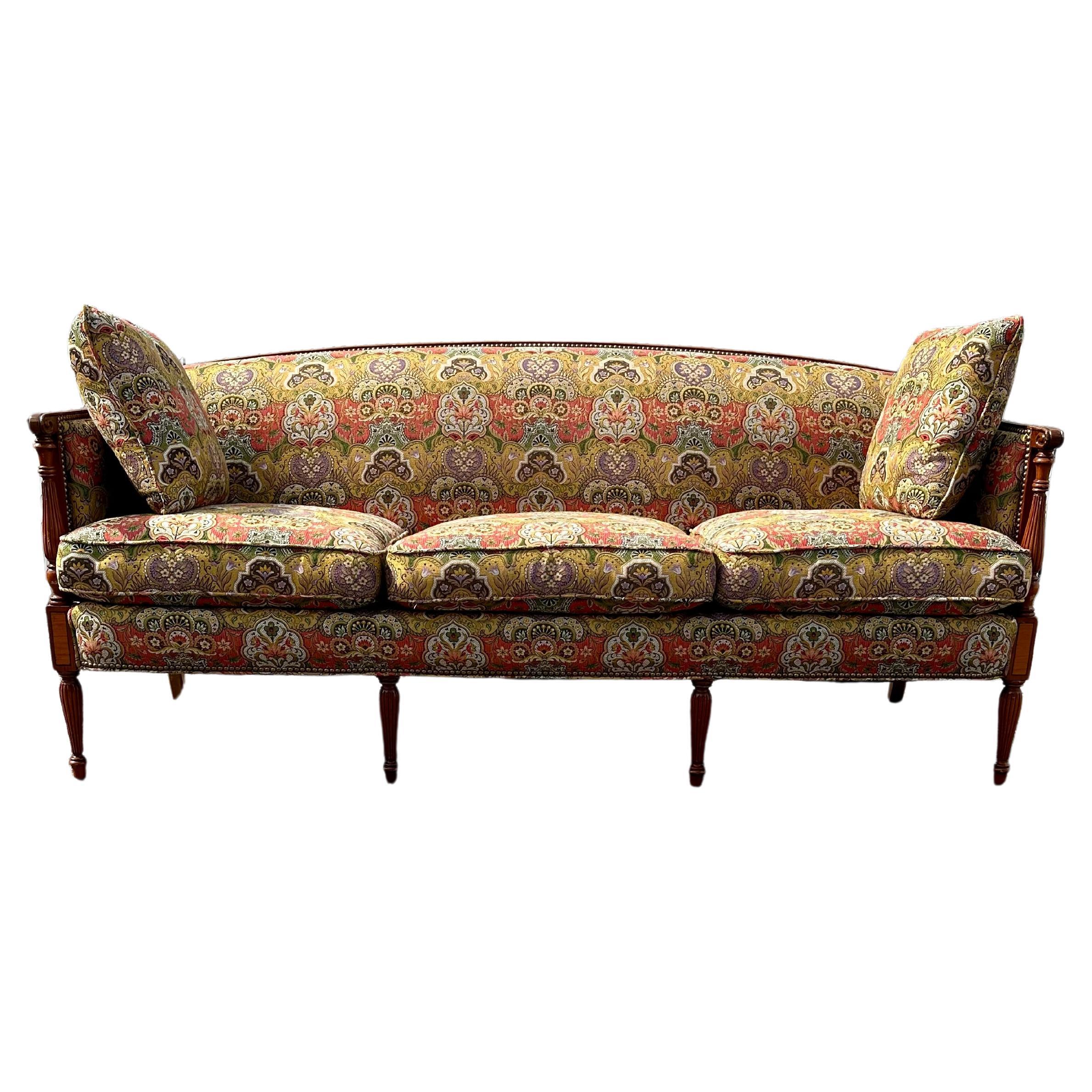 1930s Art Deco Neoclassical Vibrant Colorful Textile Chinoiserie Floral Sofa
