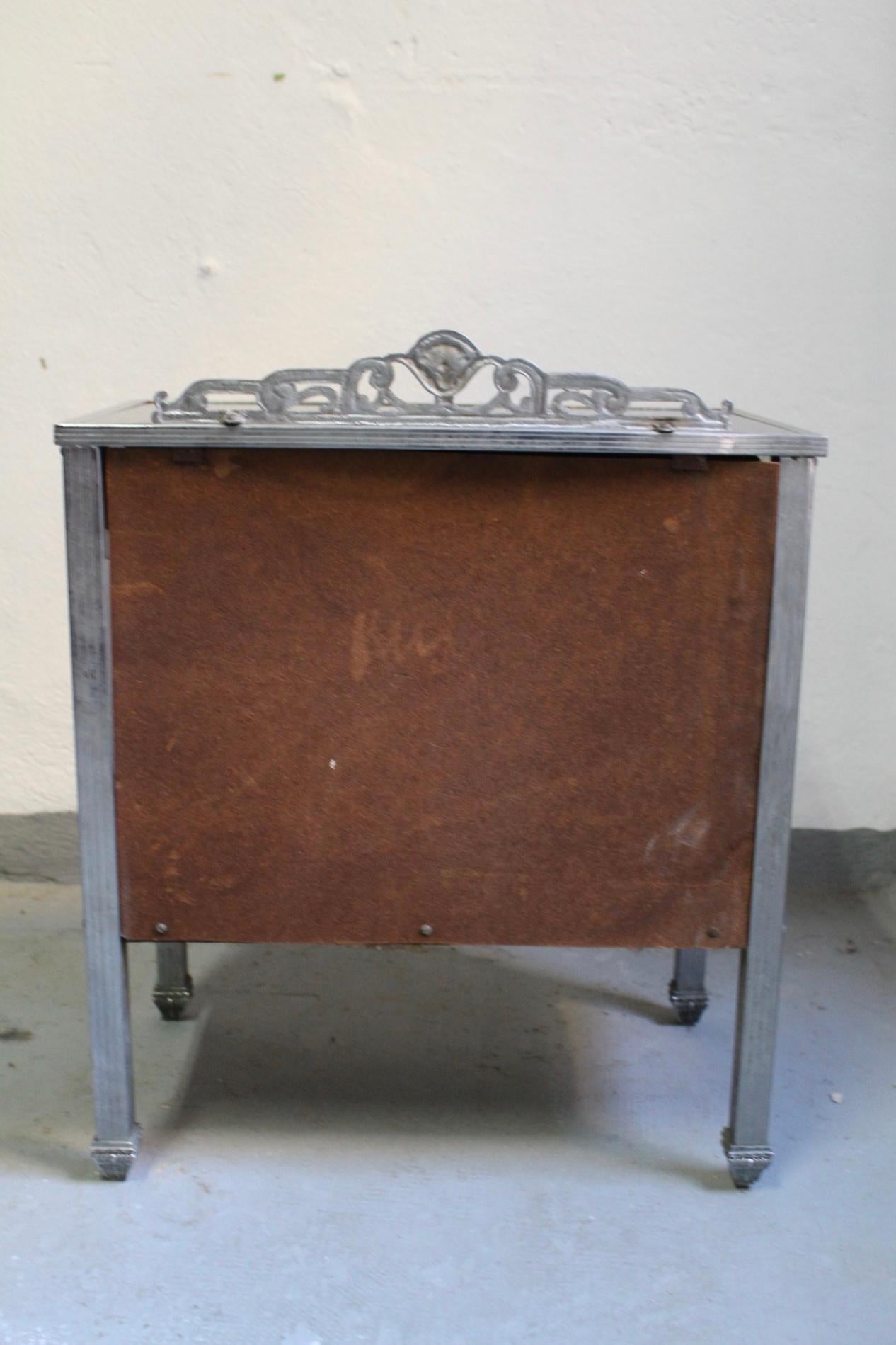 Art Deco Nickel and Glass Side Table or Small Cupboard with Double Door, 1930s  For Sale 4