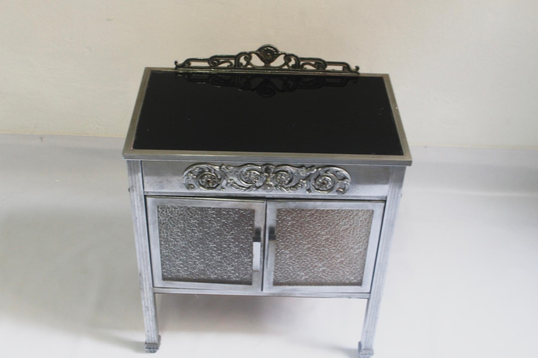 Art Deco Nickel and Glass Side Table or Small Cupboard with Double Door, 1930s  For Sale 10
