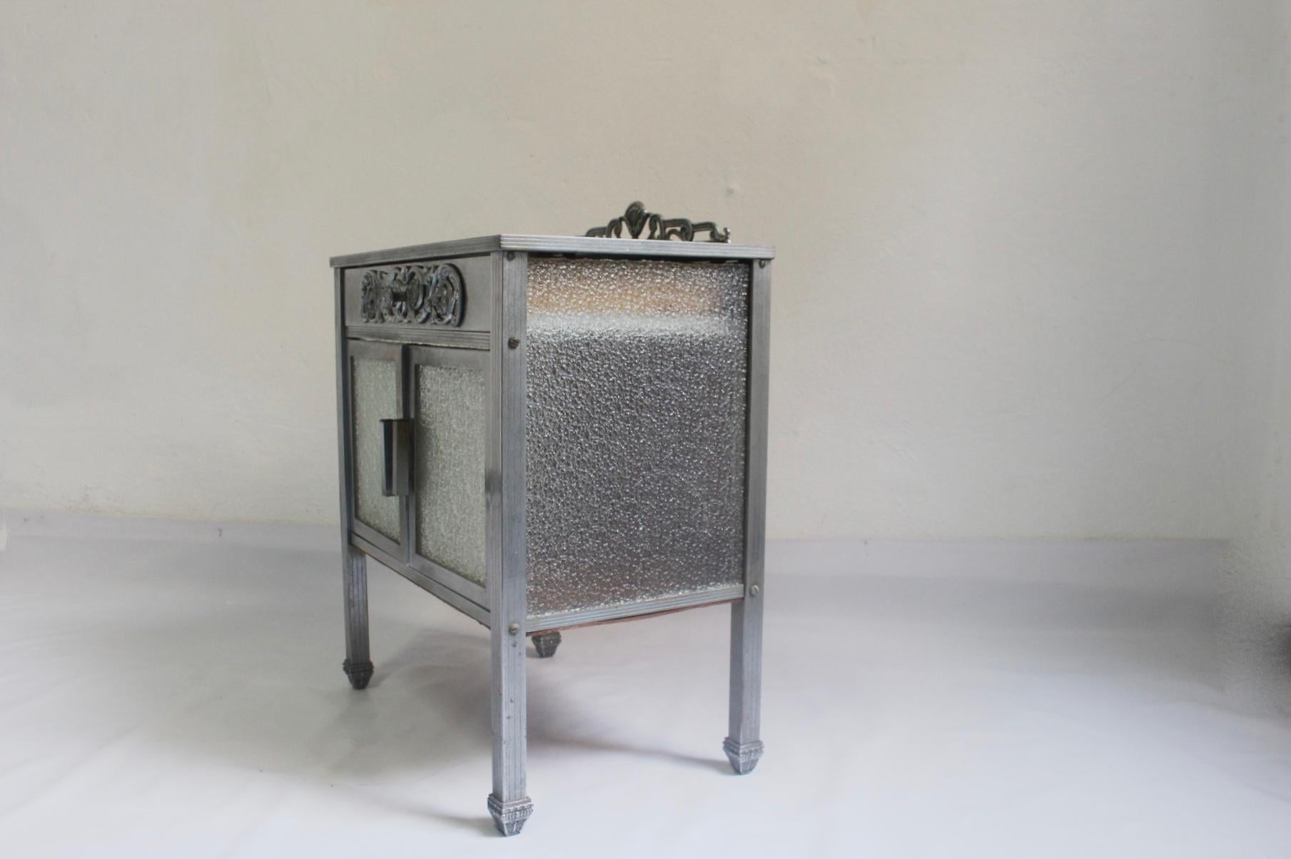 Art Deco Nickel and Glass Side Table or Small Cupboard with Double Door, 1930s  For Sale 2