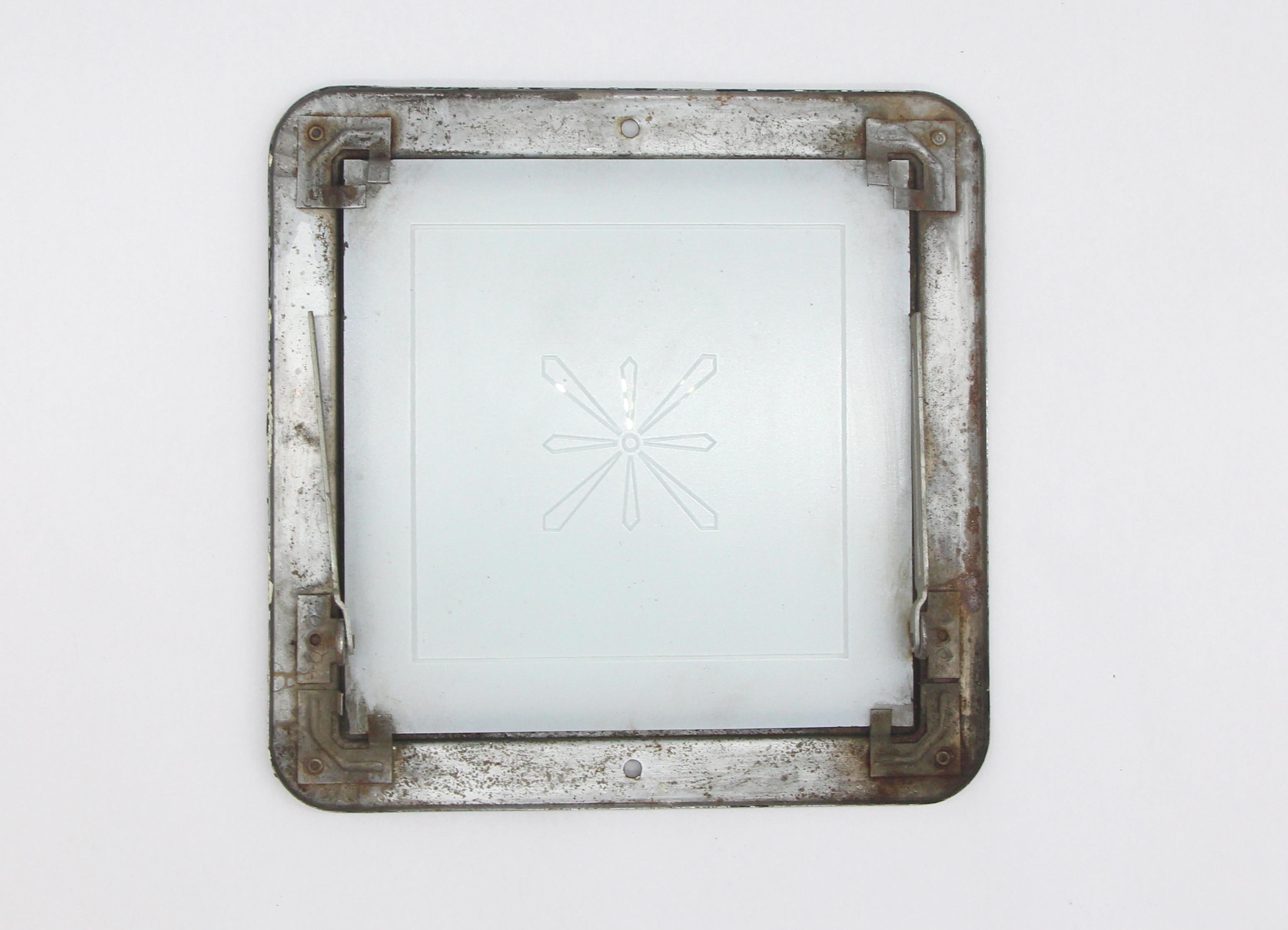 Mid-20th Century 1930s Art Deco Nickel Square Light Cover w Etched Glass