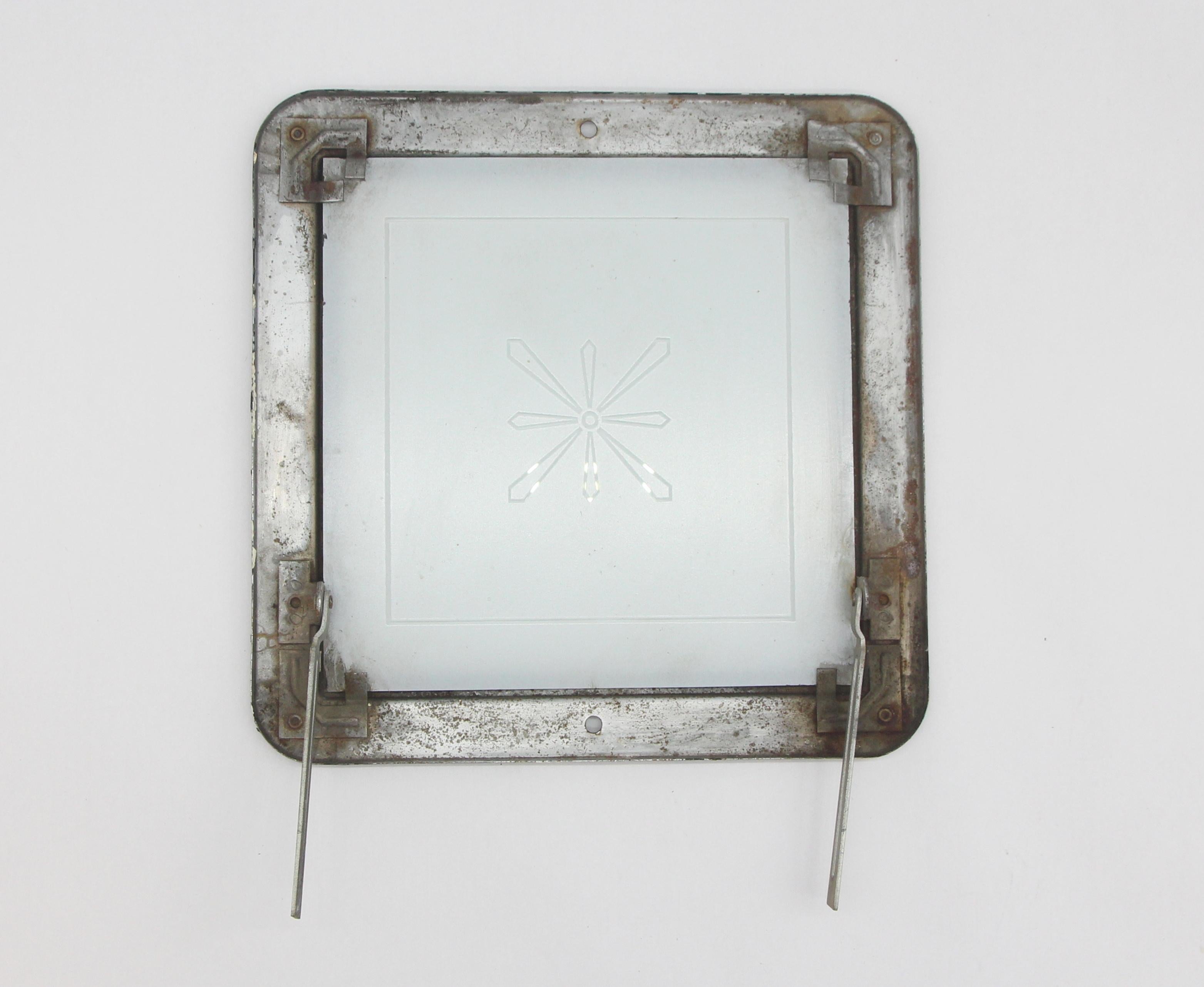 1930s Art Deco Nickel Square Light Cover w Etched Glass 1