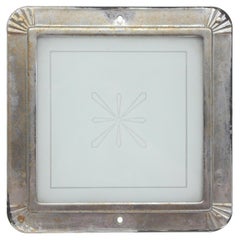 1930s Art Deco Nickel Square Light Cover w Etched Glass