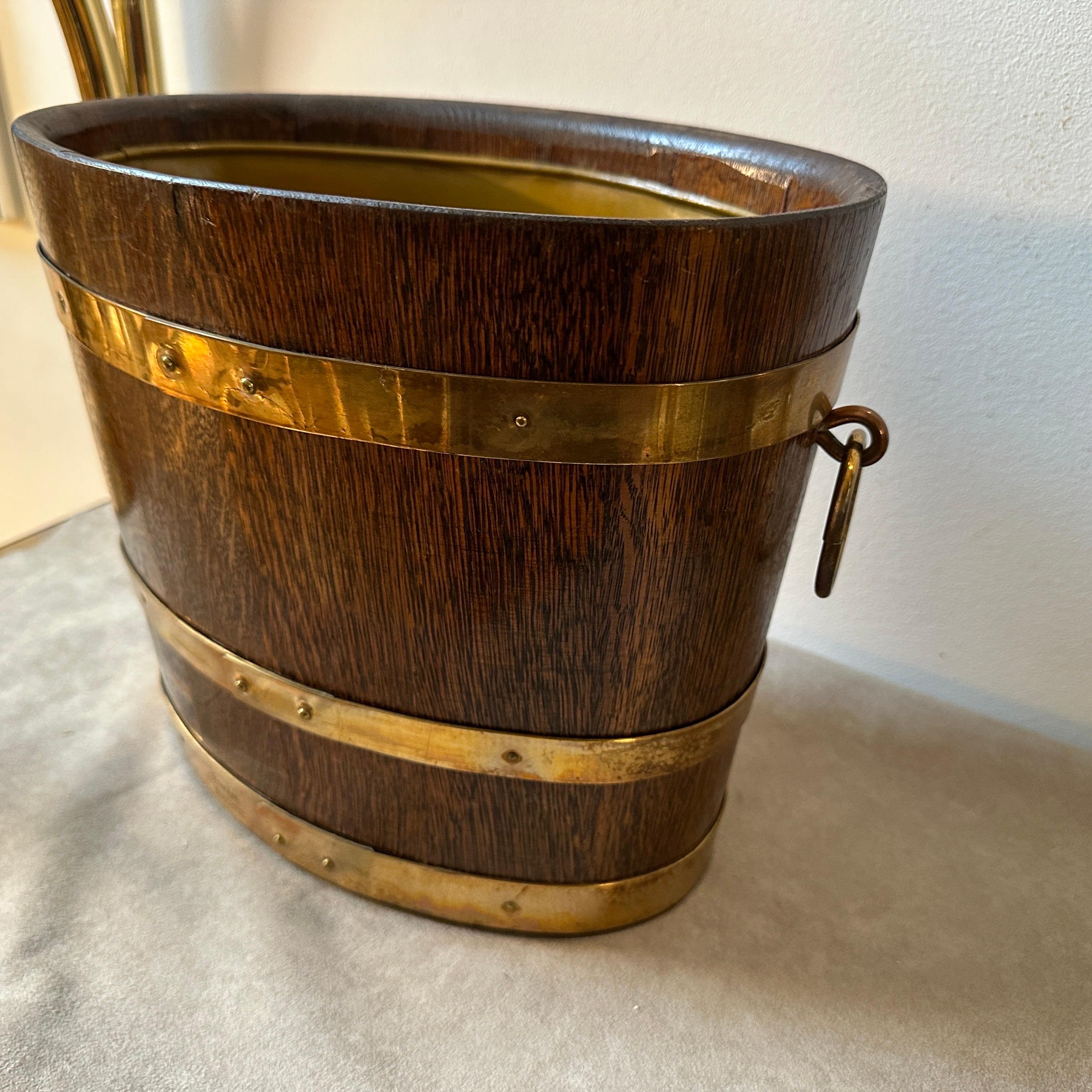 1930s Art Deco Oak and Brass French Oval Wine Cooler by G. Lafitte  6