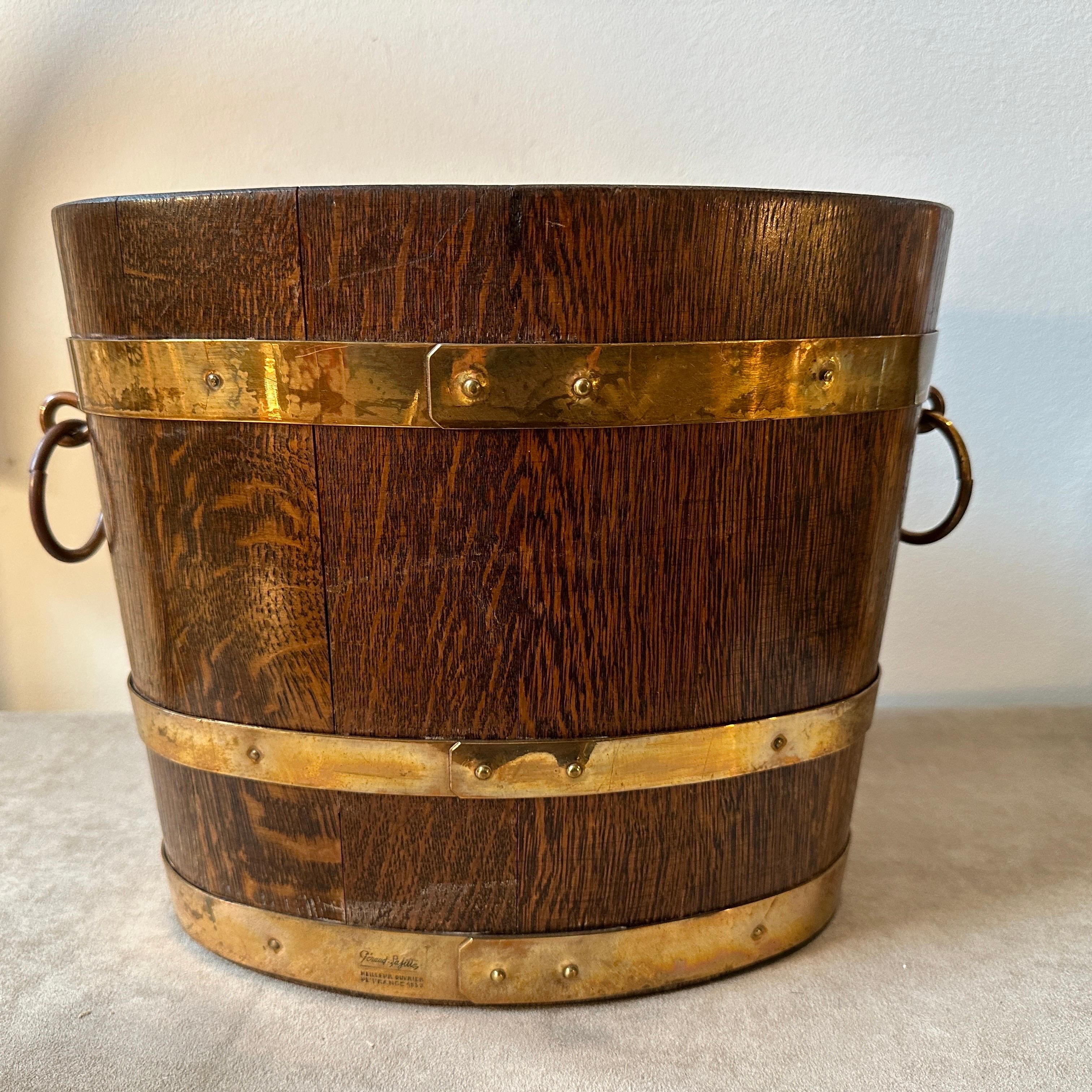 1930s Art Deco Oak and Brass French Oval Wine Cooler by G. Lafitte  8