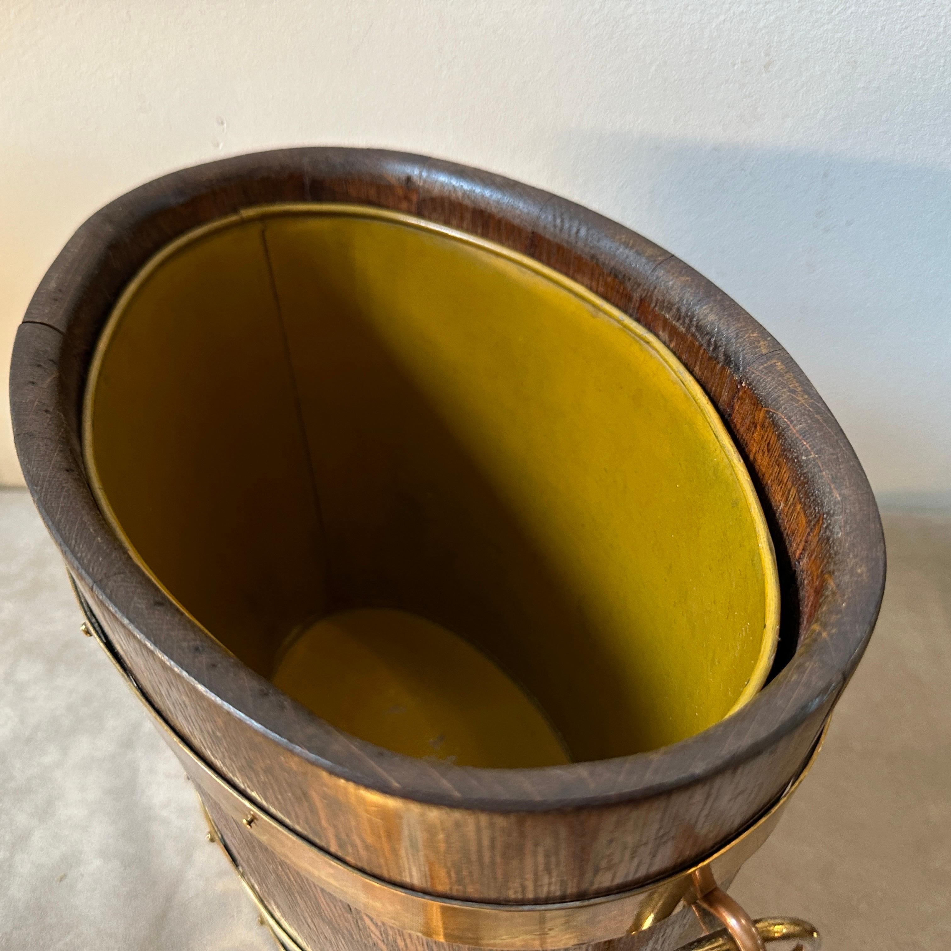 1930s Art Deco Oak and Brass French Oval Wine Cooler by G. Lafitte  In Good Condition In Aci Castello, IT