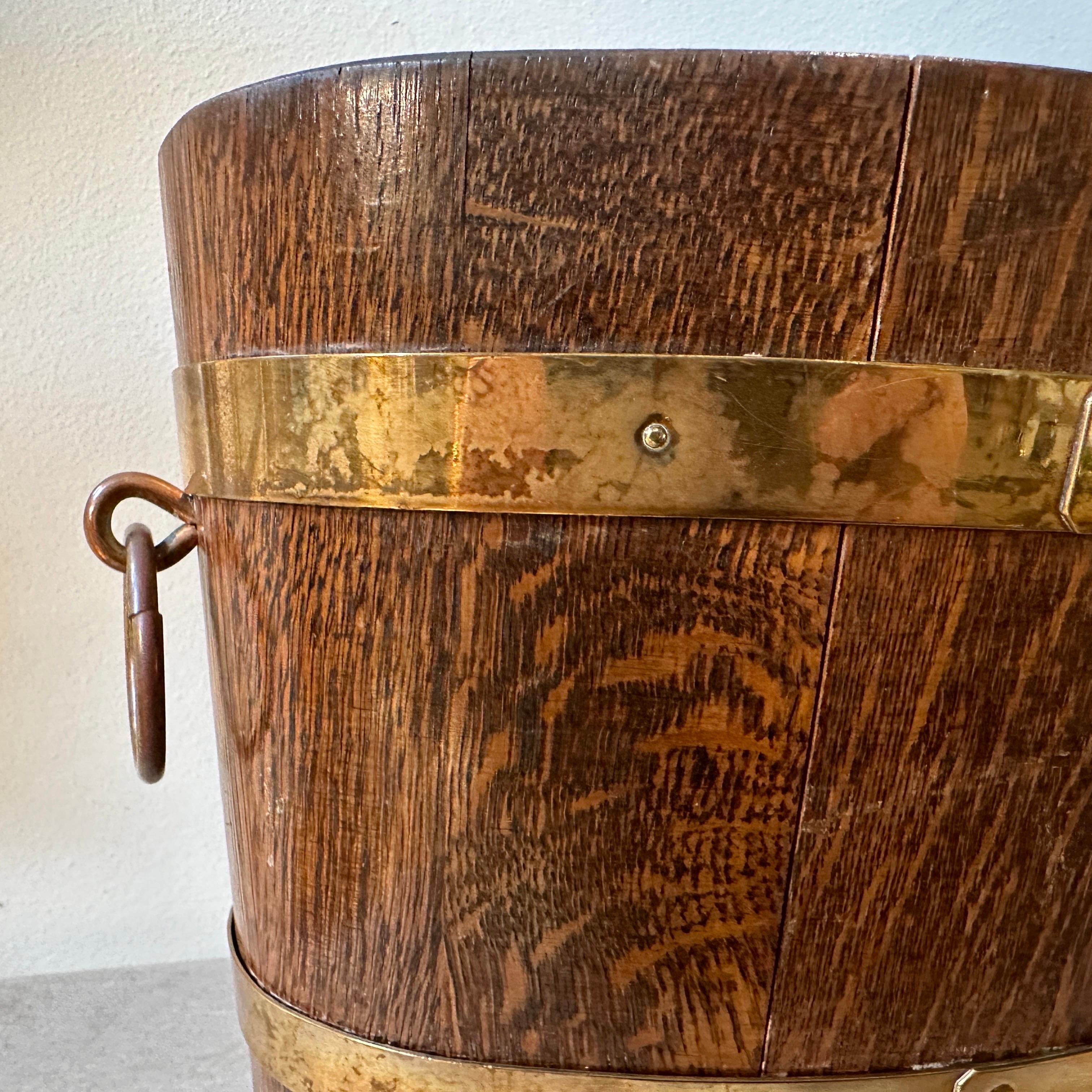 1930s Art Deco Oak and Brass French Oval Wine Cooler by G. Lafitte  1