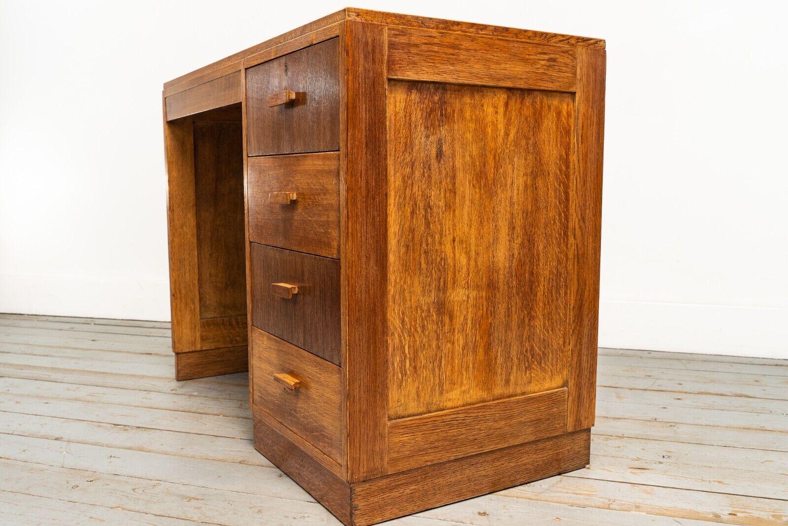 1930s Art Deco Oak Heals Four Drawer Desk with Leather Top For Sale 4