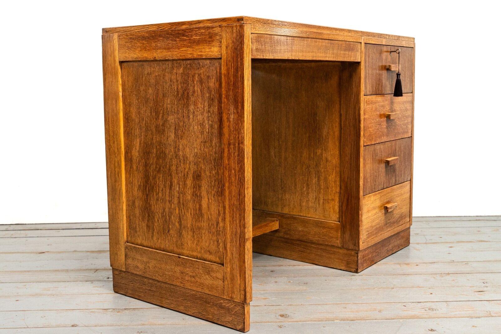 1930s Art Deco Oak Heals Four Drawer Desk with Leather Top For Sale 5