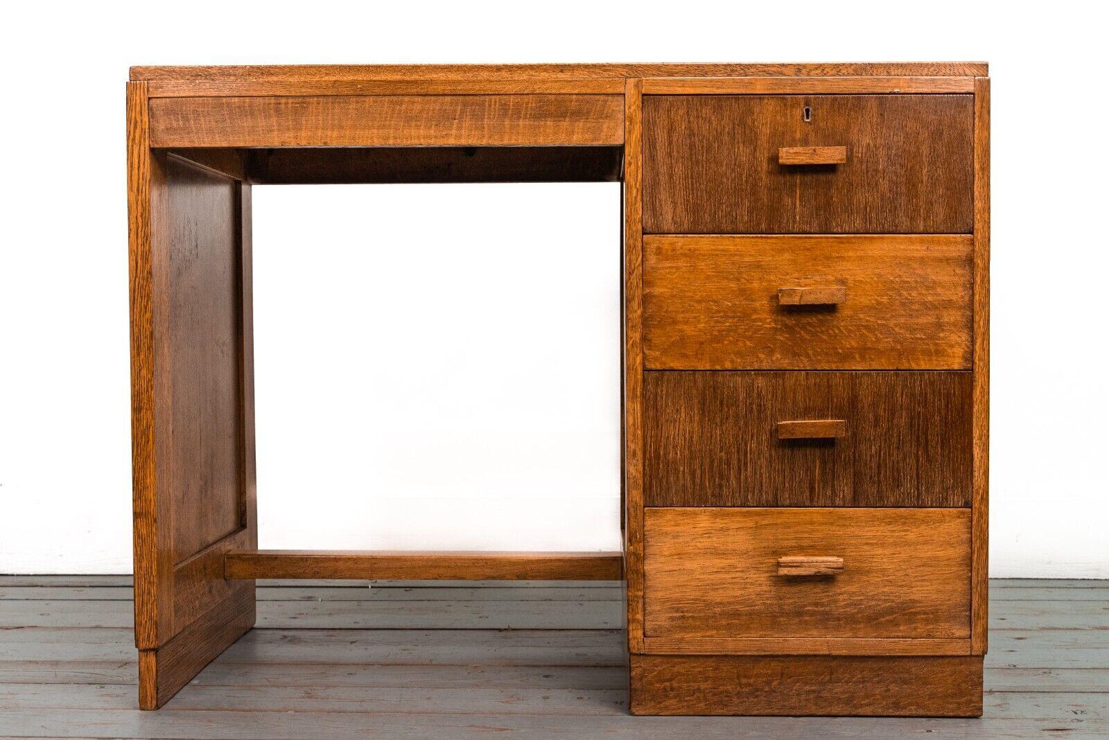 1930s Art Deco Oak Heals Four Drawer Desk with Leather Top For Sale 6
