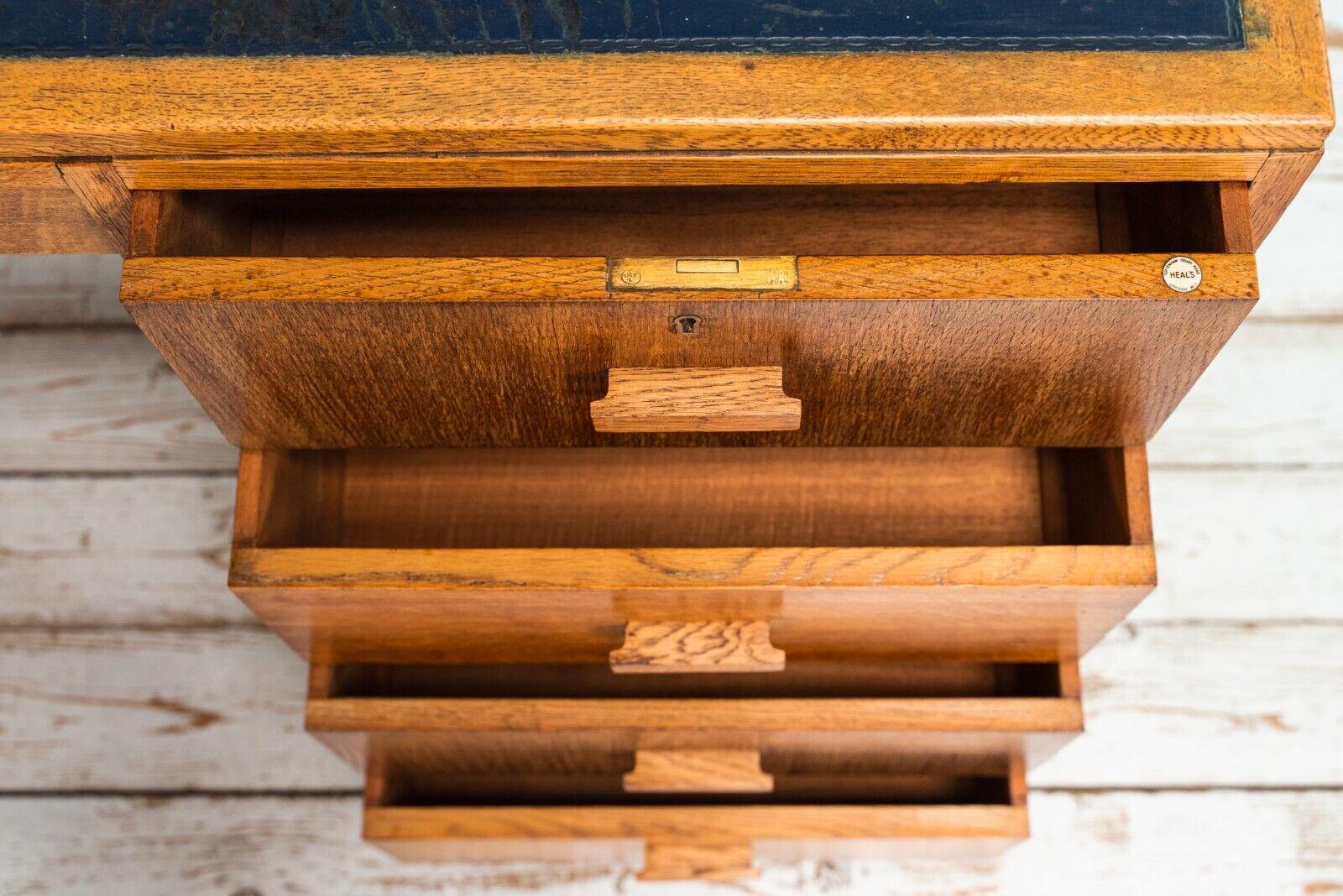 1930s Art Deco Oak Heals Four Drawer Desk with Leather Top For Sale 3