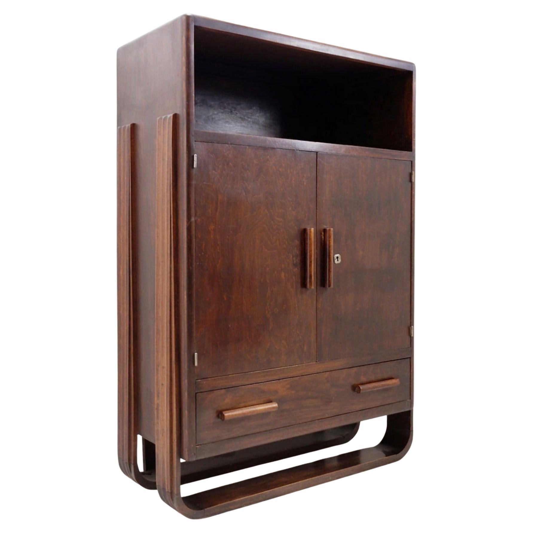1930s Art Deco Oak Storage Cupboard with Two Doors and Drawer For Sale