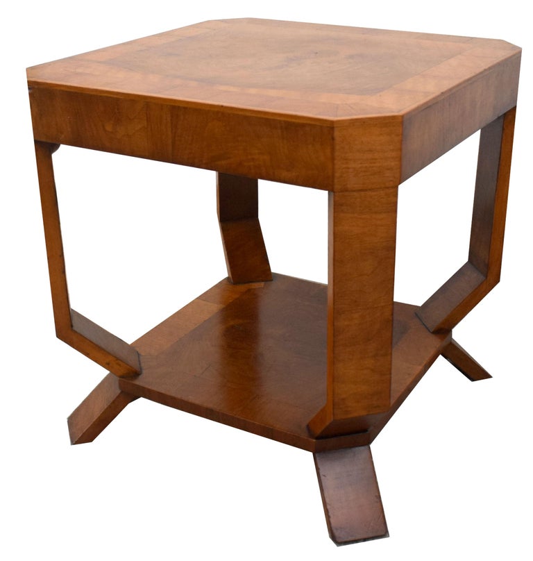 English 1930s Art Deco Occasional Two-Tier Walnut Table, circa 1930 For Sale