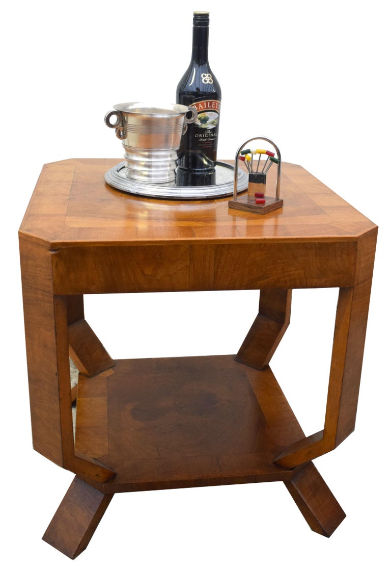 20th Century 1930s Art Deco Occasional Two-Tier Walnut Table, circa 1930 For Sale