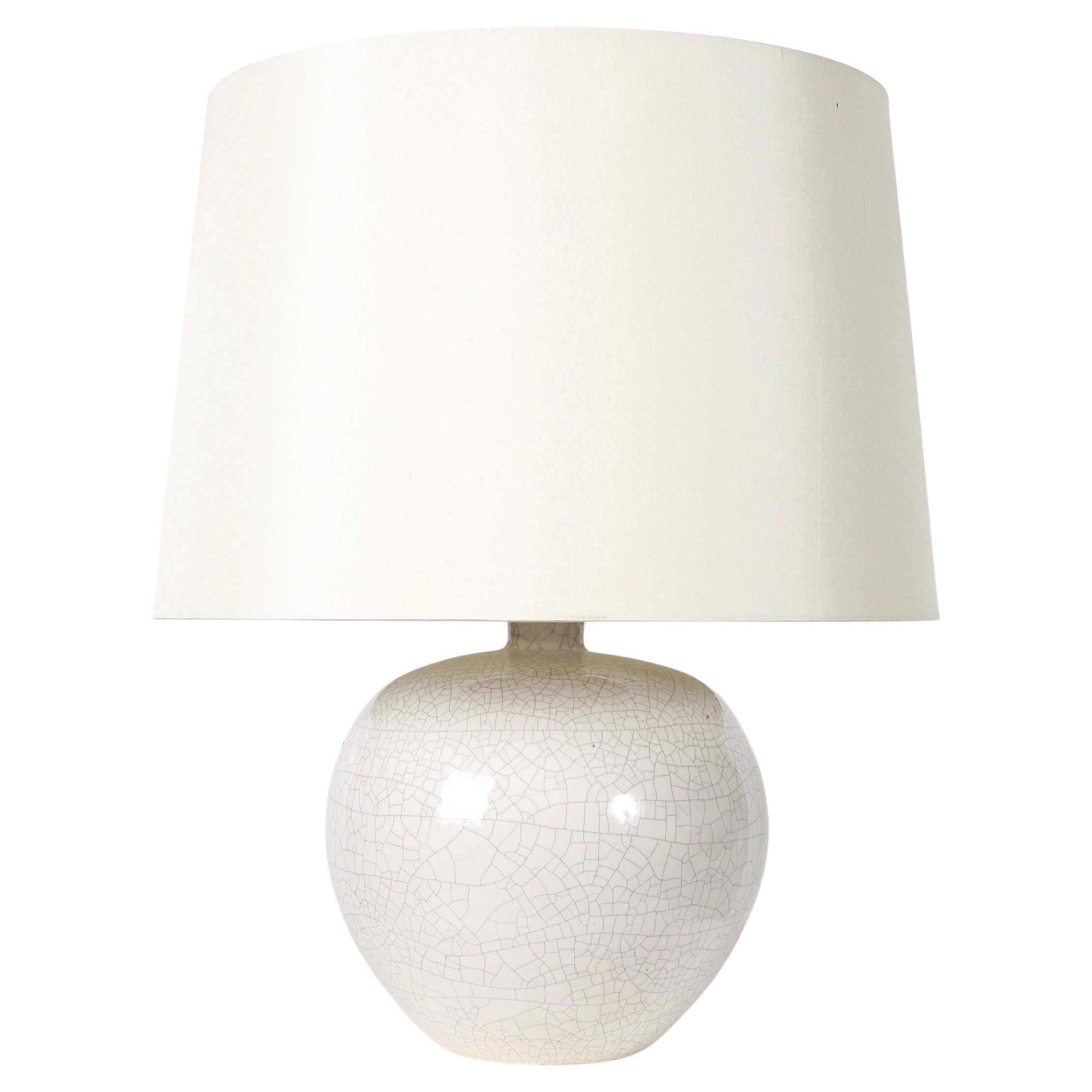 Lampe de table Art Deco Off-White à l'émail craquelé des années 1930