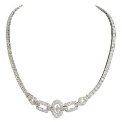 1930's Art Deco Old Cut Diamond Necklace Platinum