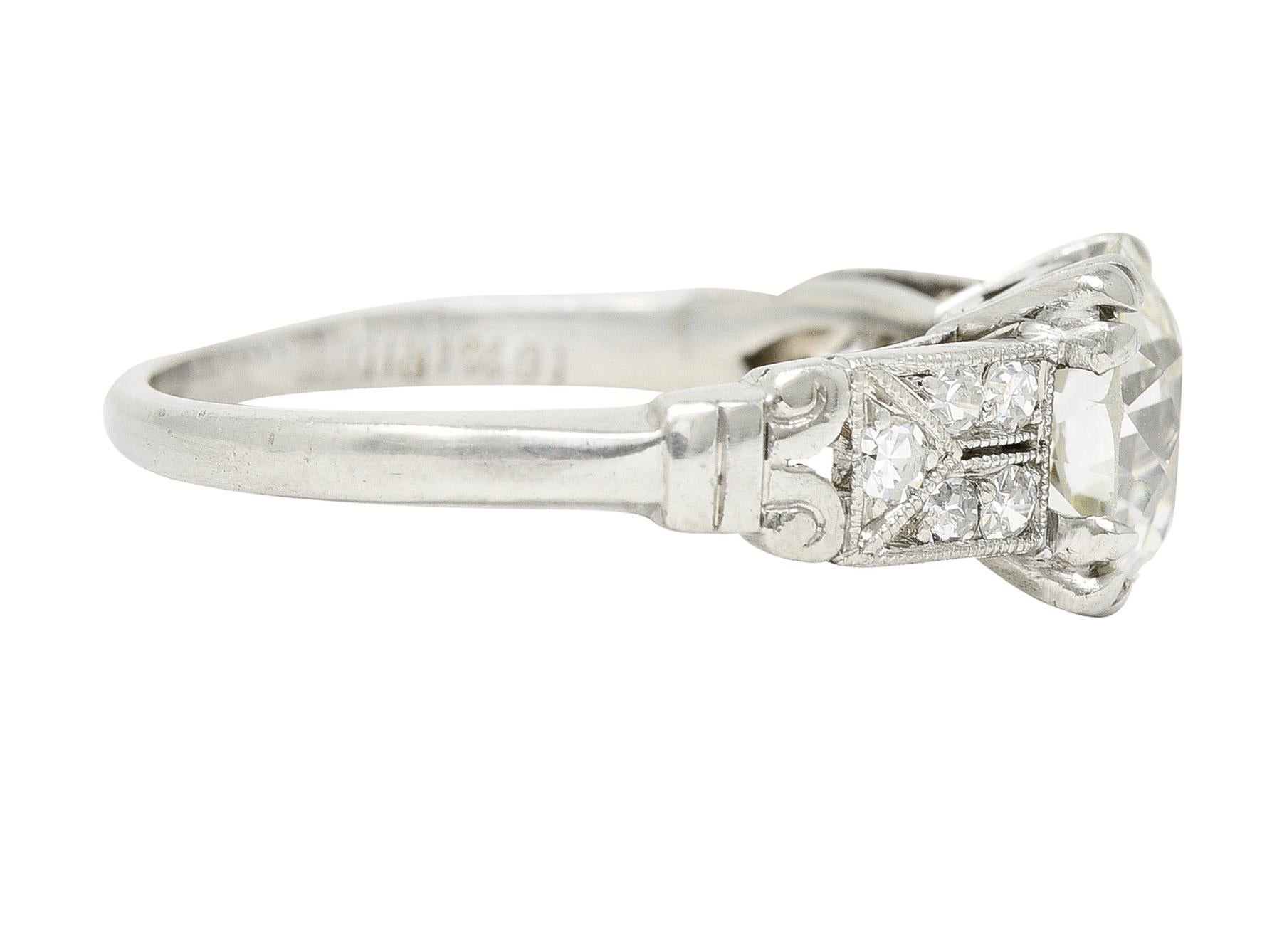 Old European Cut 1930's Art Deco Old European 1.84 Carats Diamond Platinum Engagement Ring For Sale