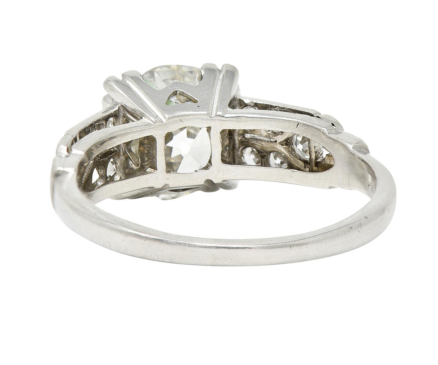 Old European Cut 1930's Art Deco Old European 1.84 Carats Diamond Platinum Engagement Ring