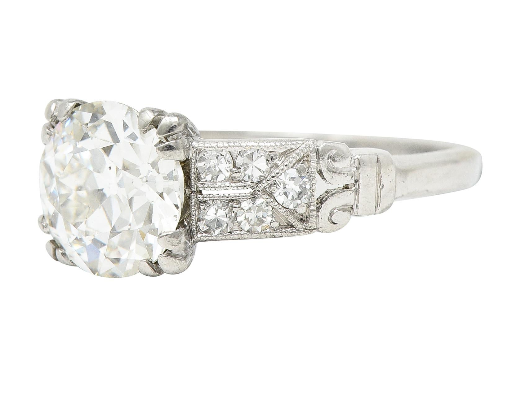 Bague de fiançailles Art déco des années 1930, vieille Europe, diamant 1,84 carat en vente 1