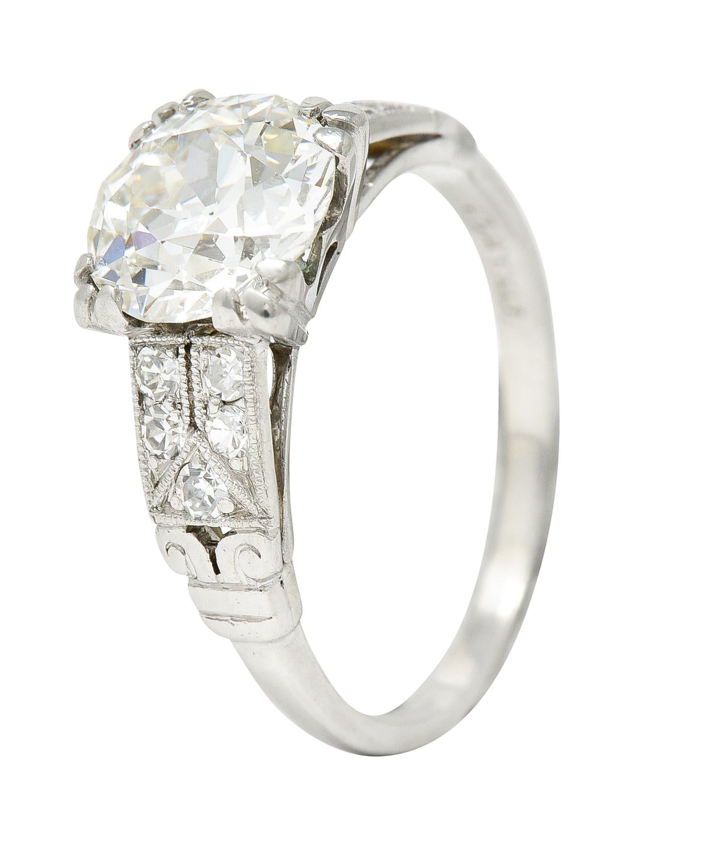 1930's Art Deco Old European 1.84 Carats Diamond Platinum Engagement Ring 2
