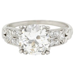 Vintage 1930's Art Deco Old European 1.84 Carats Diamond Platinum Engagement Ring