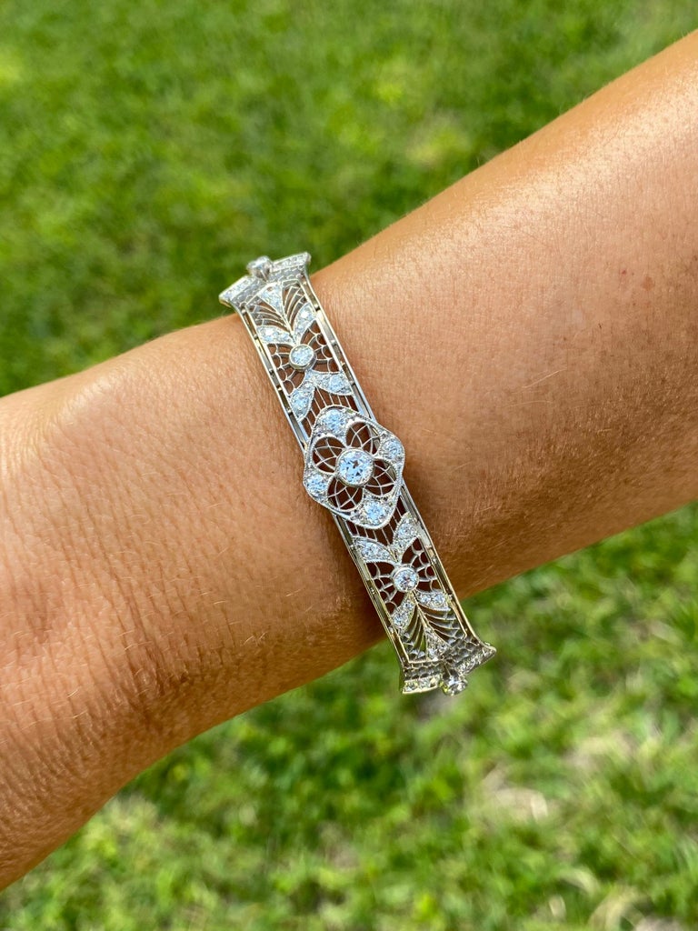 1930's Art Deco Old European Cut Natural Diamond Bangle Set in Platinum ...