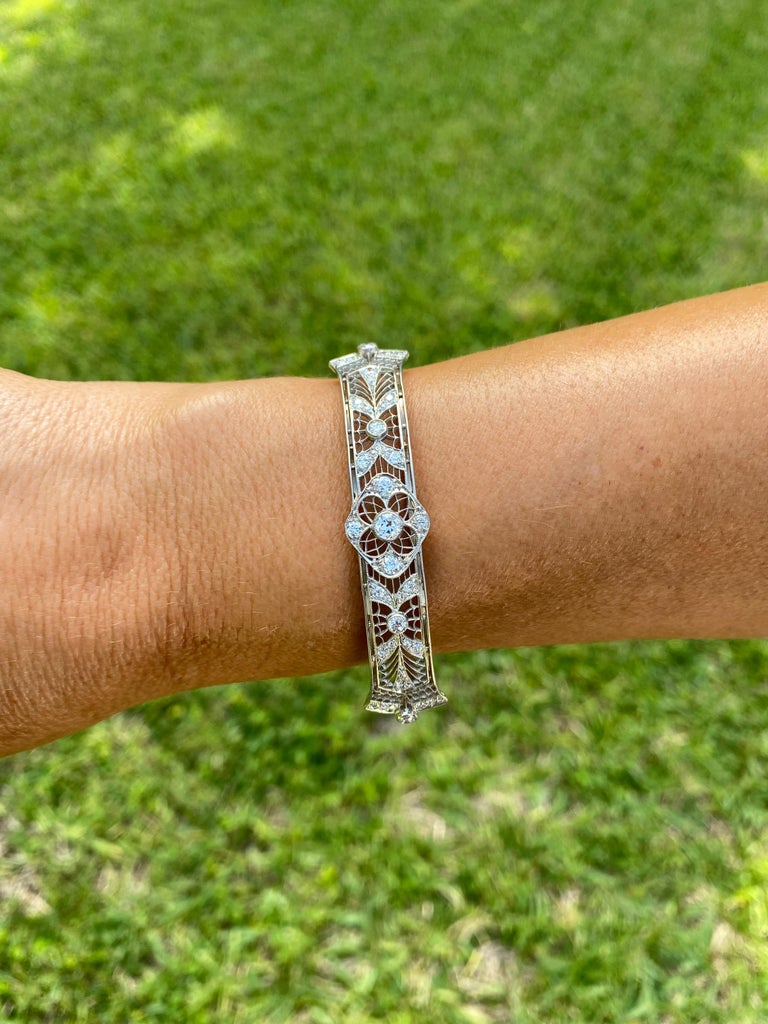 1930's Art Deco Old European Cut Natural Diamond Bangle Set in Platinum ...