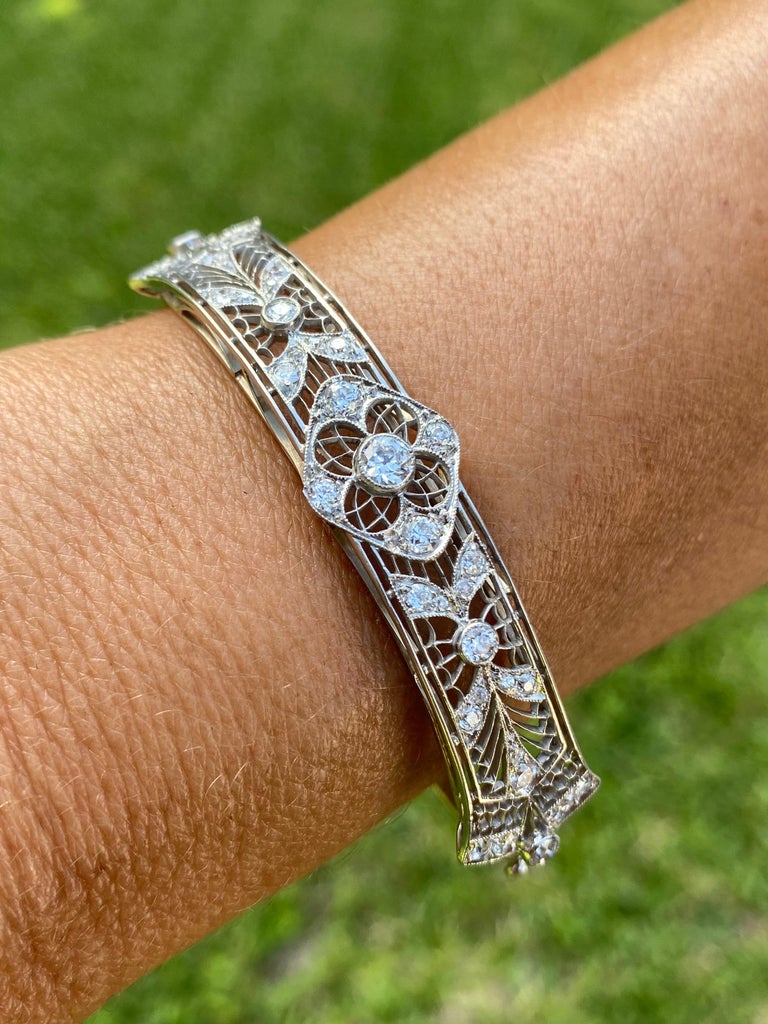 1930's Art Deco Old European Cut Natural Diamond Bangle Set in Platinum ...