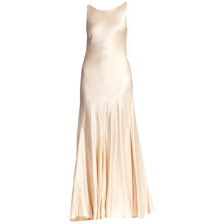 1930'S Art Deco Old Hollywood Style Bias Cut Vintage Bridal Gown For