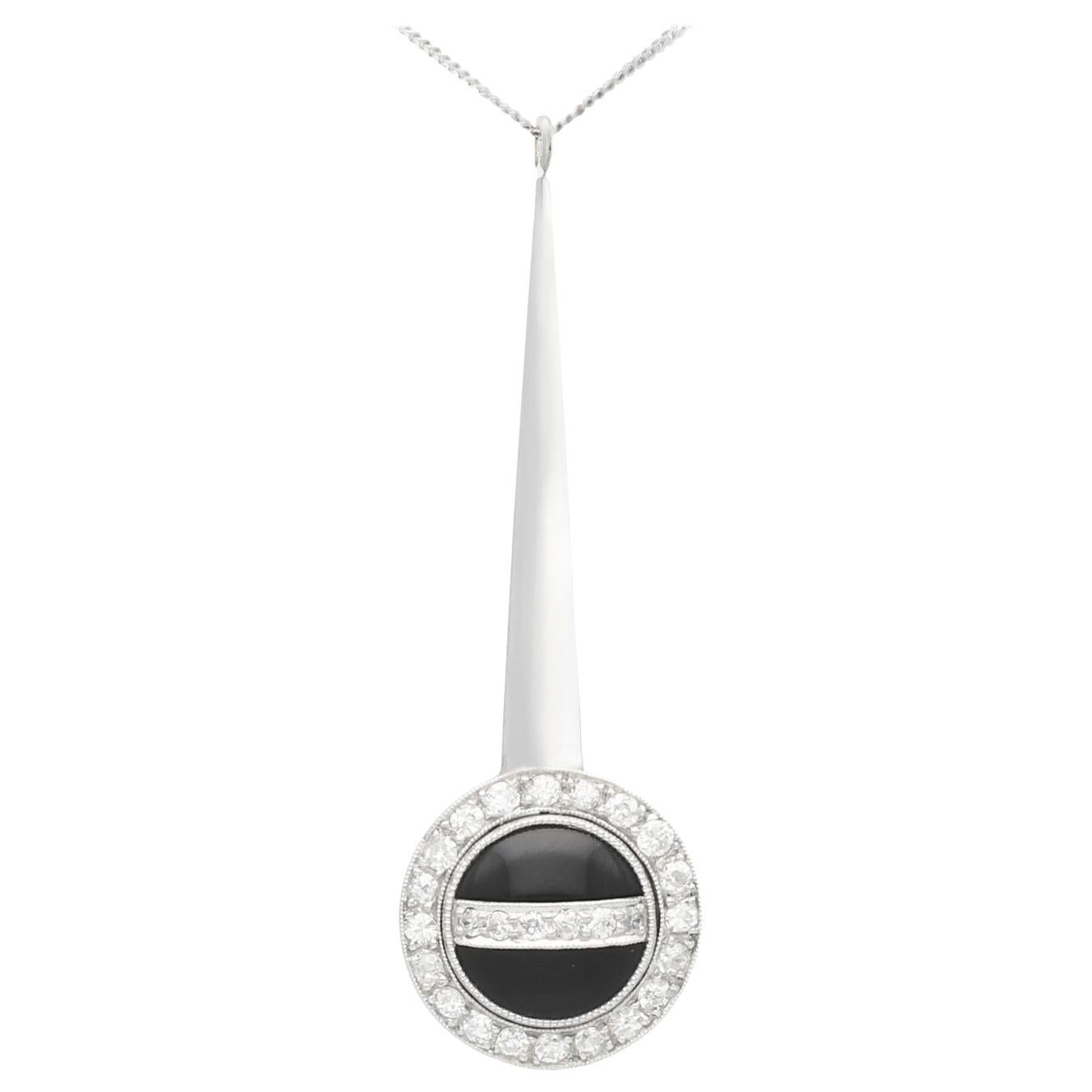 Art Deco Onyx and Diamond Platinum Pendant Necklace For Sale