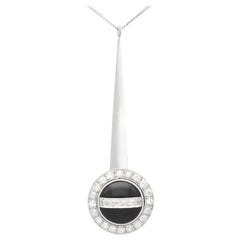 Art Deco Onyx and Diamond Platinum Pendant Necklace