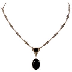 Vintage 1930s Art Deco Onyx and Sterling Silver Necklace