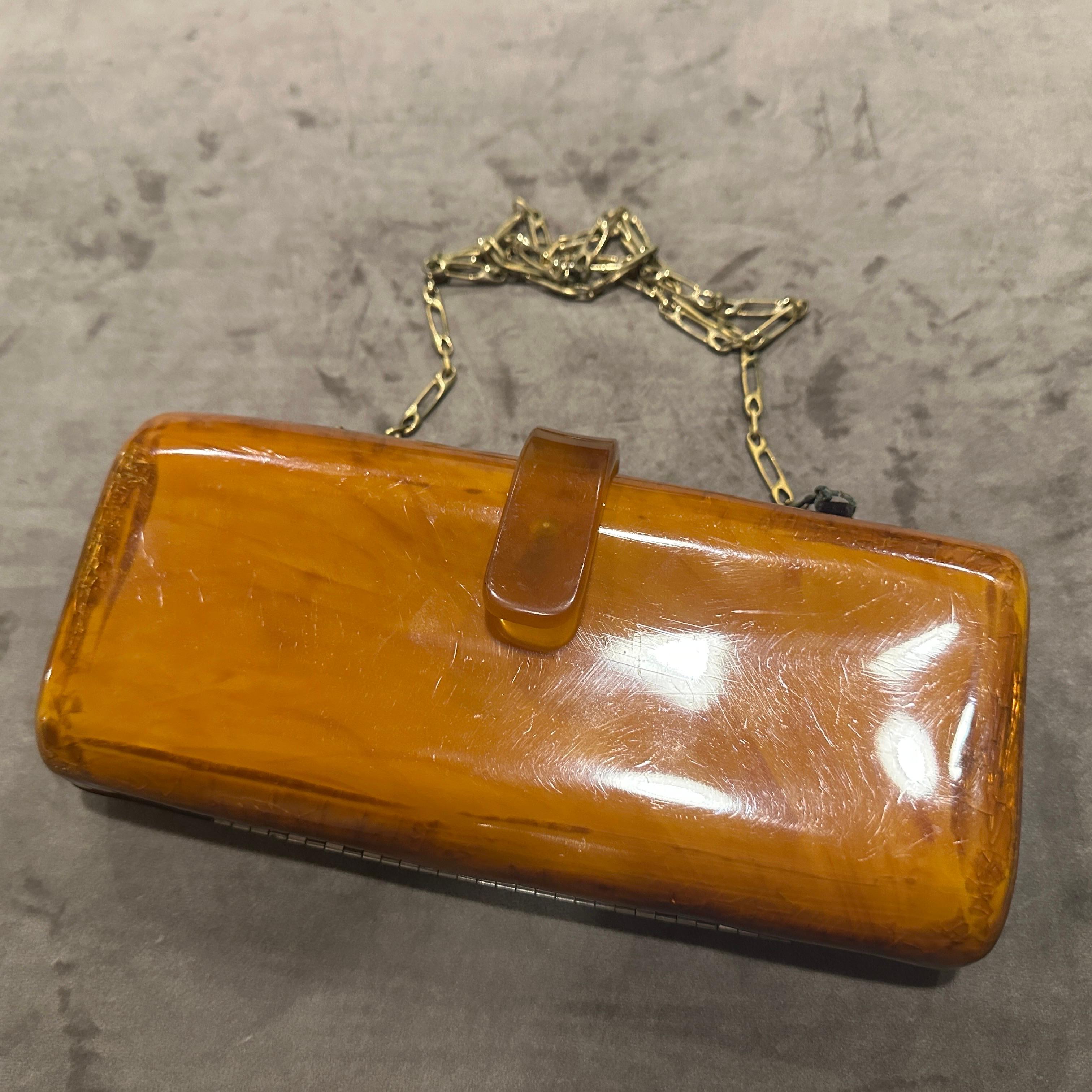1930s Art Deco Orange Amber Bakelite Evening Shoulder Bag In Good Condition In Aci Castello, IT