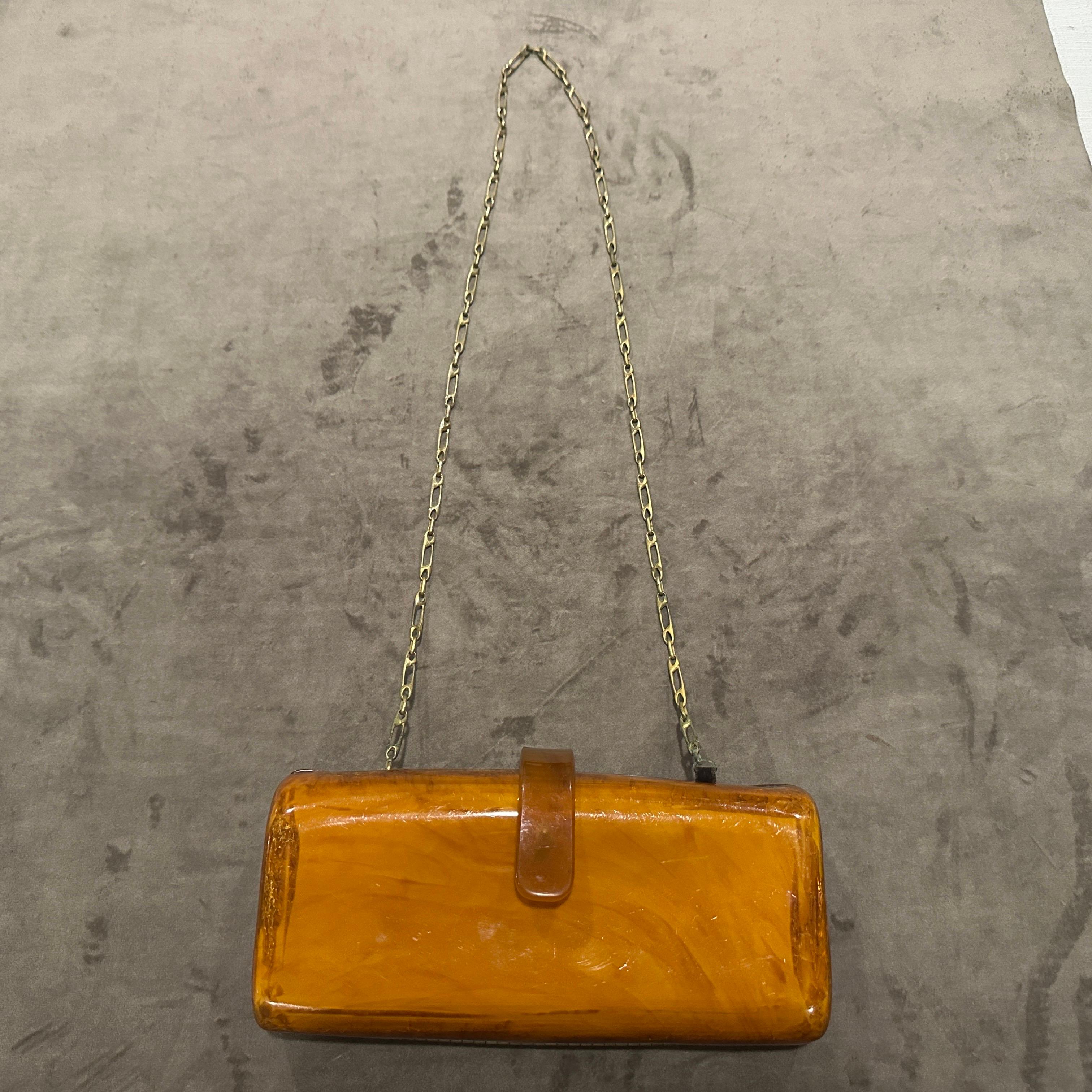 Women's 1930s Art Deco Orange Amber Bakelite Evening Shoulder Bag