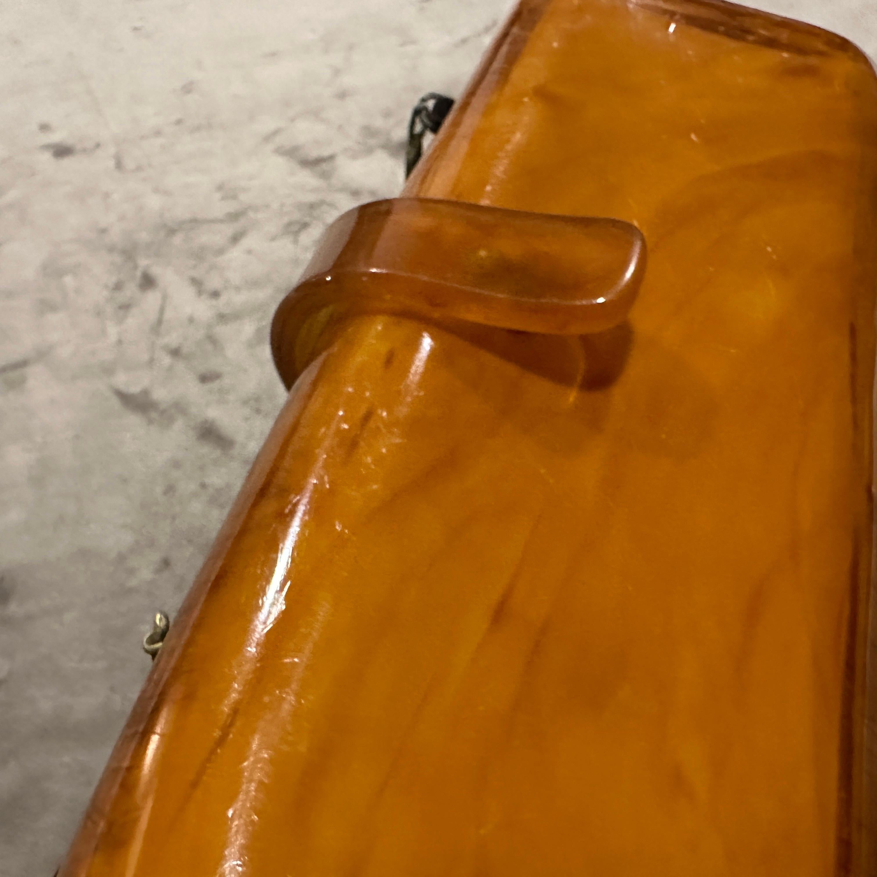 1930s Art Deco Orange Amber Bakelite Evening Shoulder Bag 5