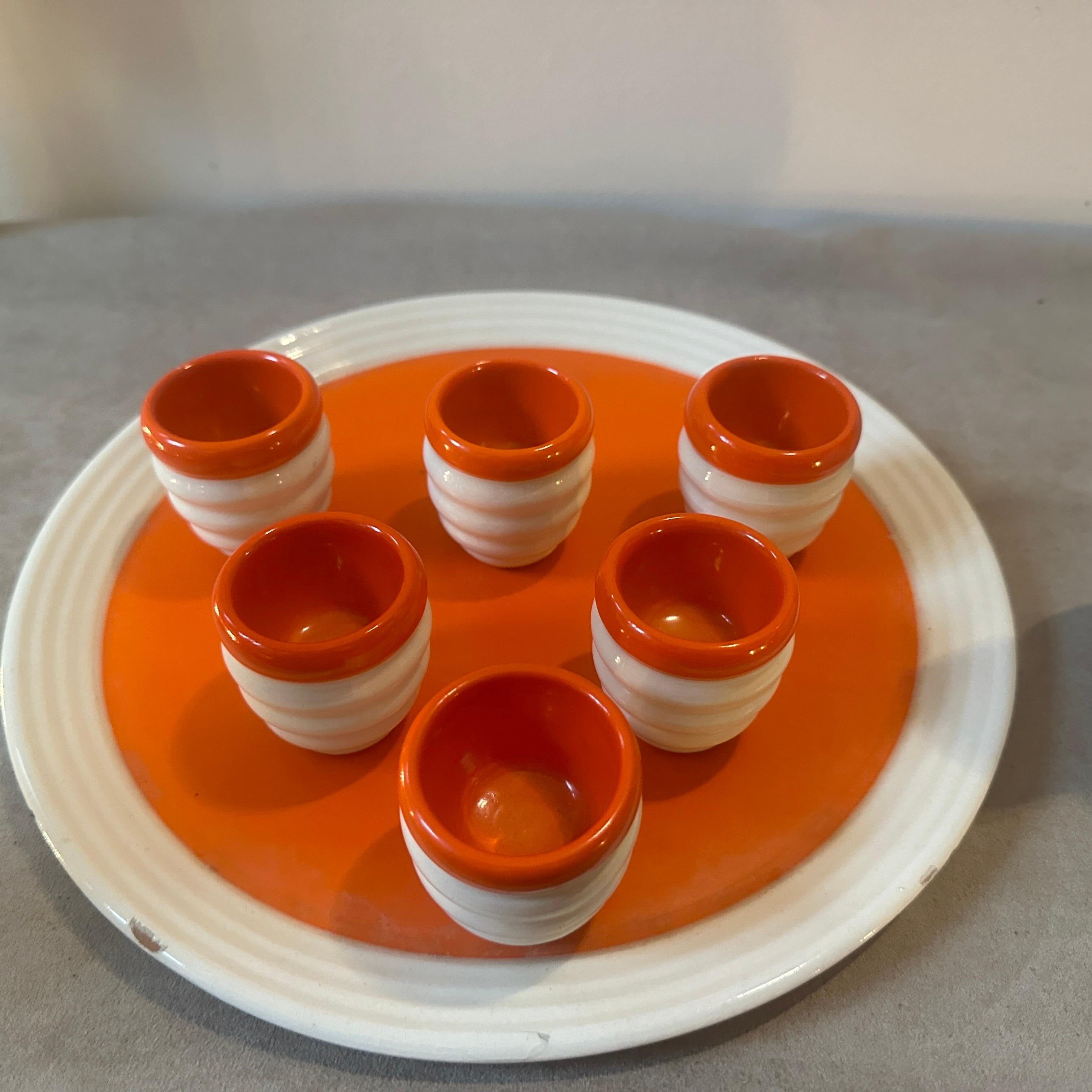 1930s Art Deco Orange and White Ceramic Rosolio Set by Rometti Umbertide For Sale 8