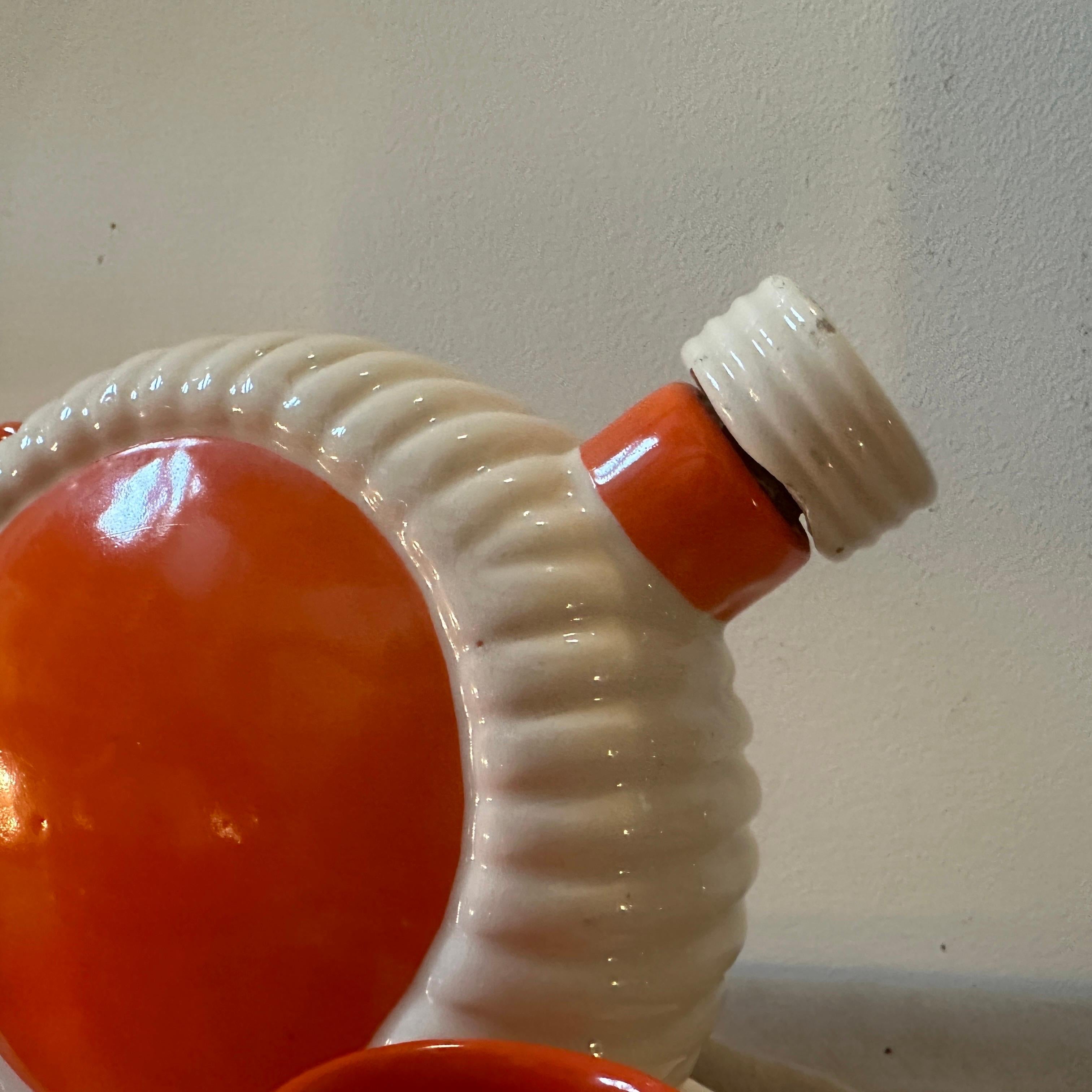 Hand-Crafted 1930s Art Deco Orange and White Ceramic Rosolio Set by Rometti Umbertide For Sale