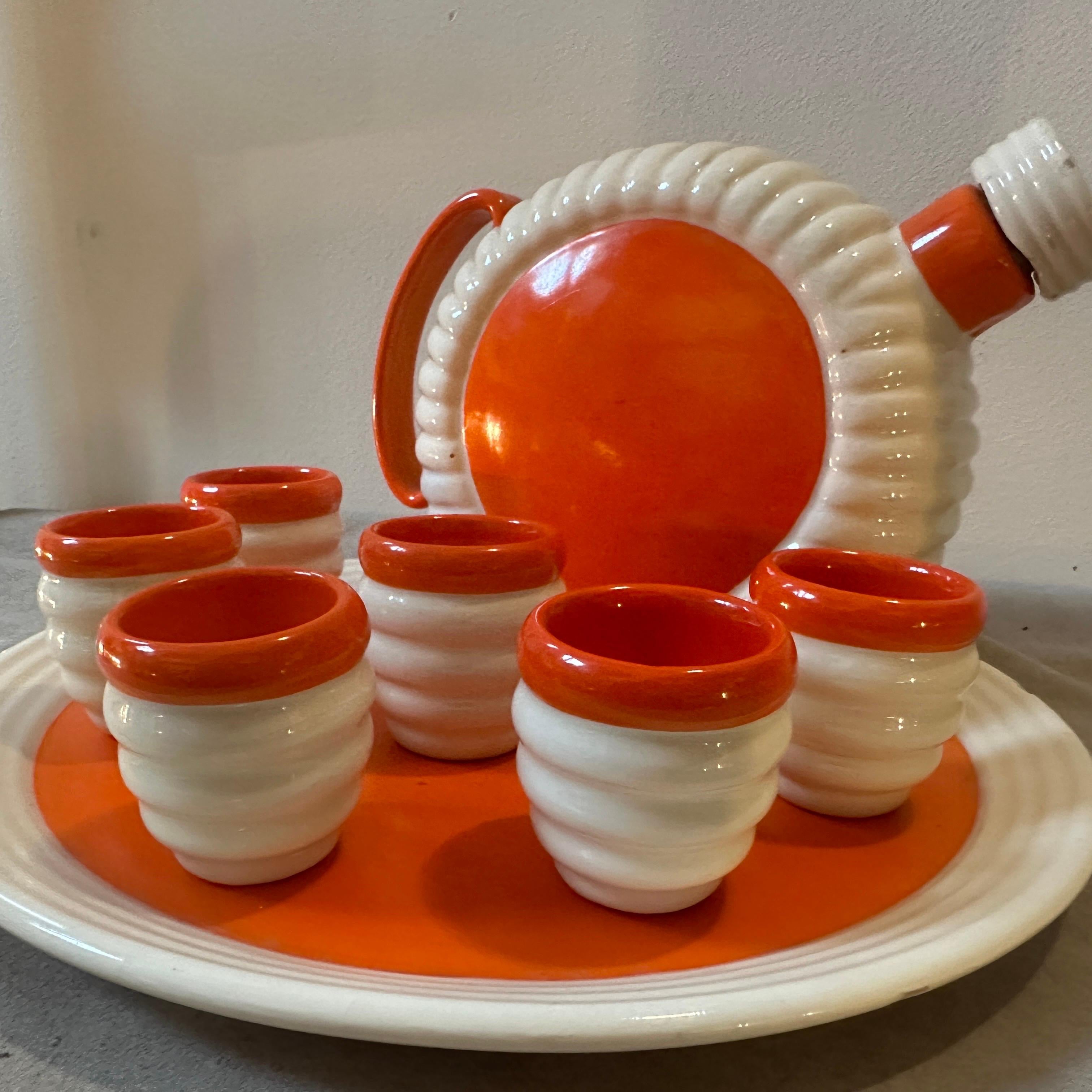 Fait main Ensemble Rosolio Art Déco des années 1930 en céramique orange et blanche de Rometti Umbertide en vente