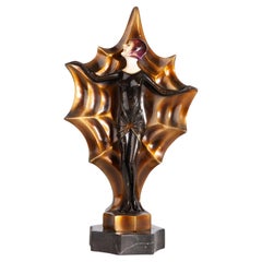 1930s Art Déco Painted Chryselephantine Woman Sculpture by Roland Paris, France