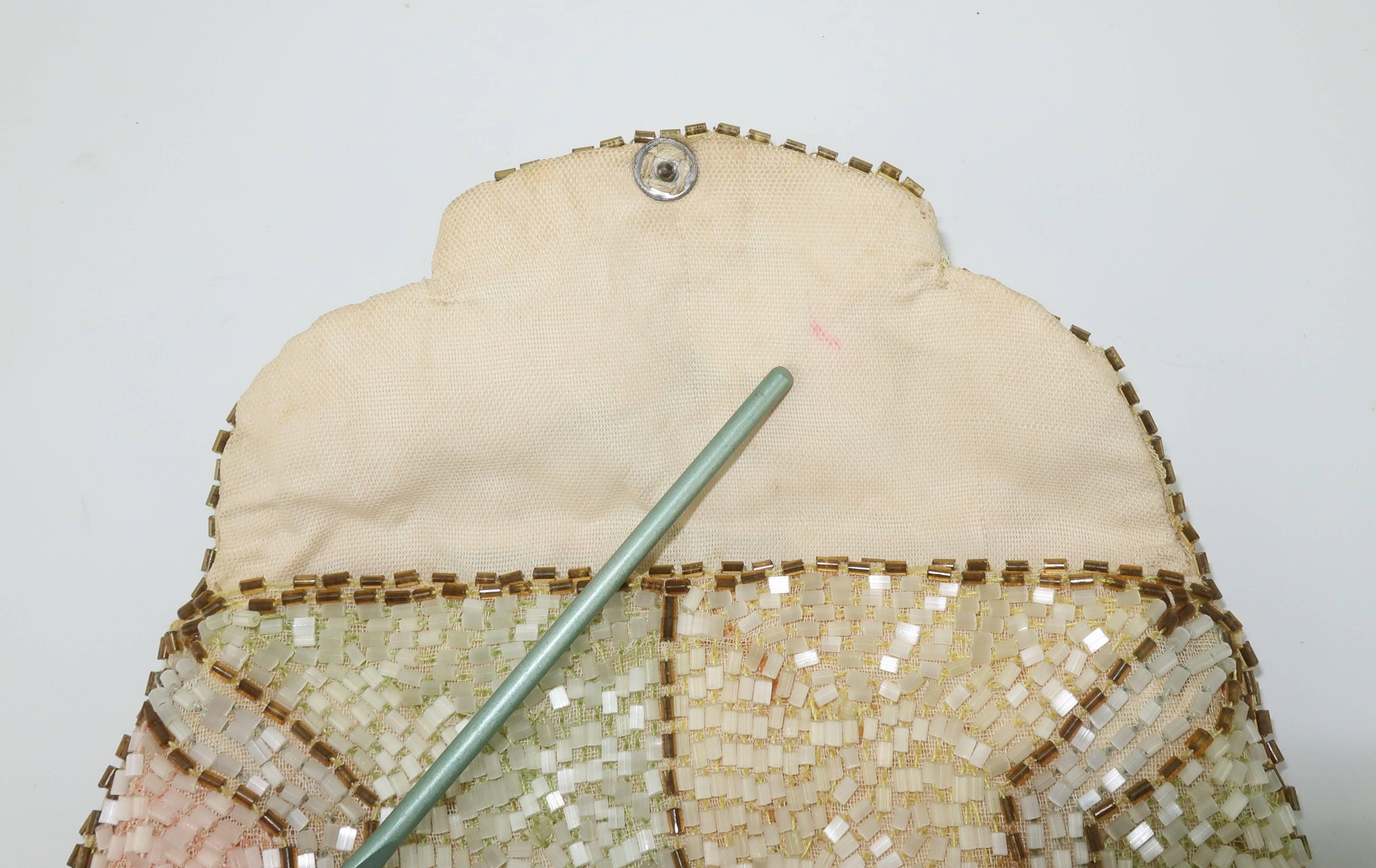 Art Deco Pastel Beaded Small Clutch Handbag, 1930s 5