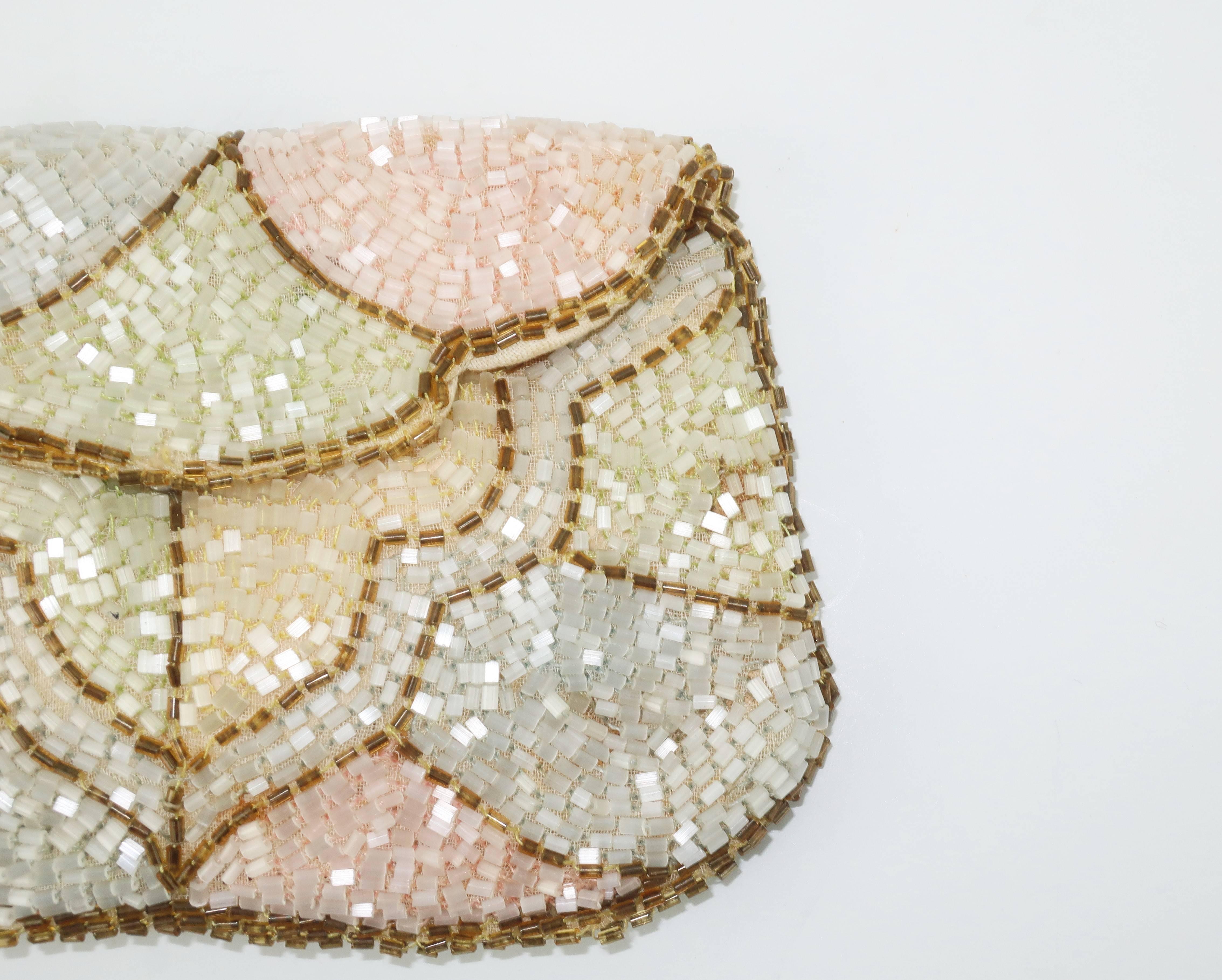 Art Deco Pastel Beaded Small Clutch Handbag, 1930s 1