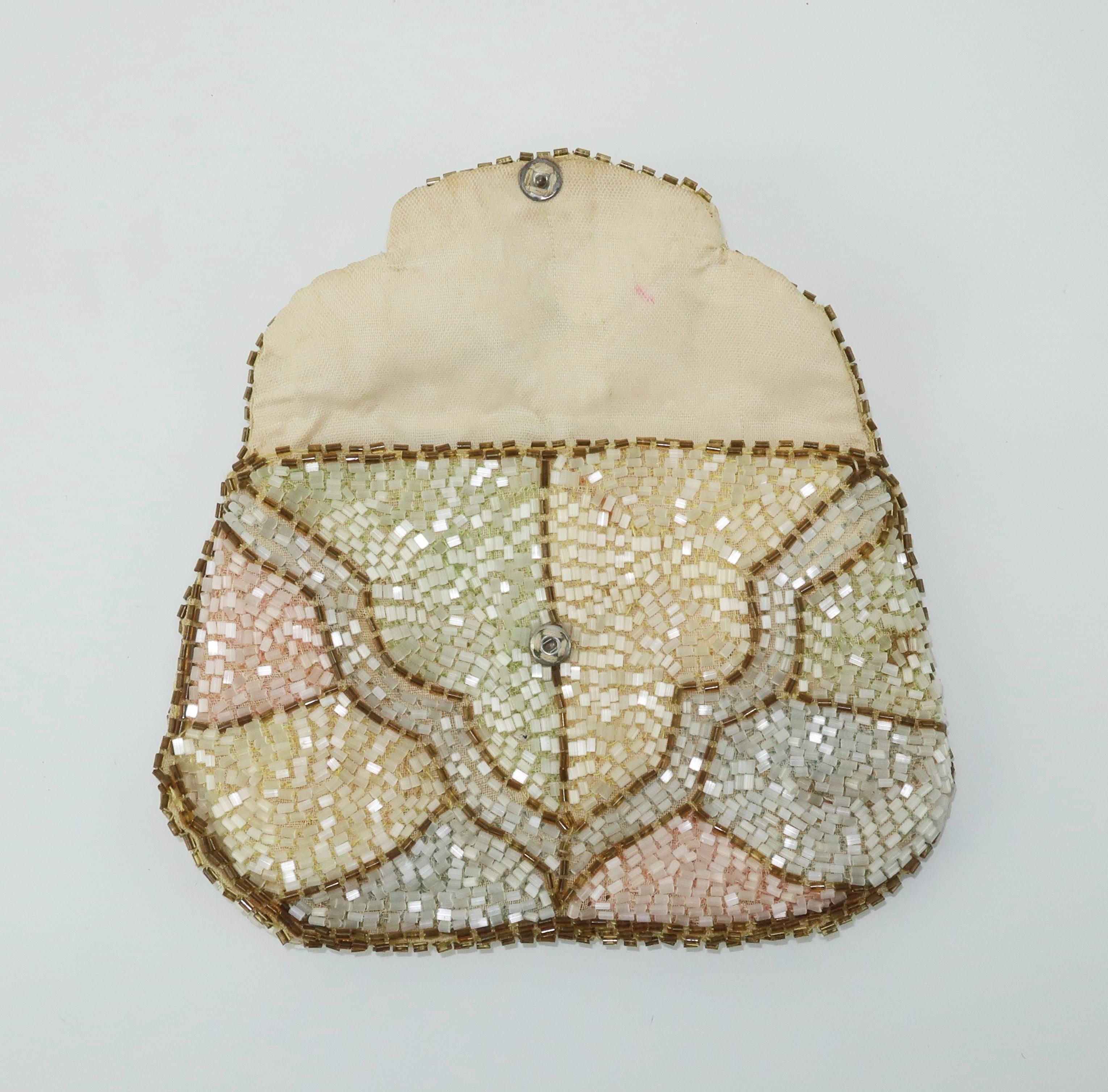 Art Deco Pastel Beaded Small Clutch Handbag, 1930s 3