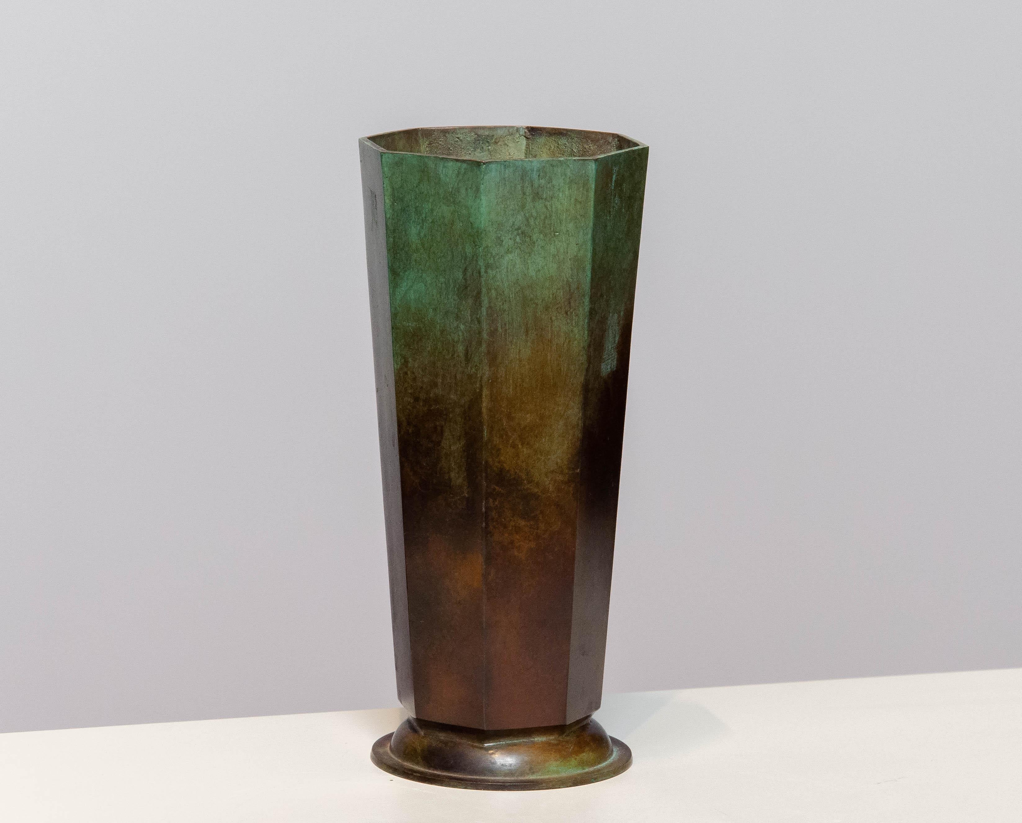 1930's Art Deco Patinated Bronze Vase by GAB Guldsmedsaktiebolaget from Sweden In Good Condition In Silvolde, Gelderland