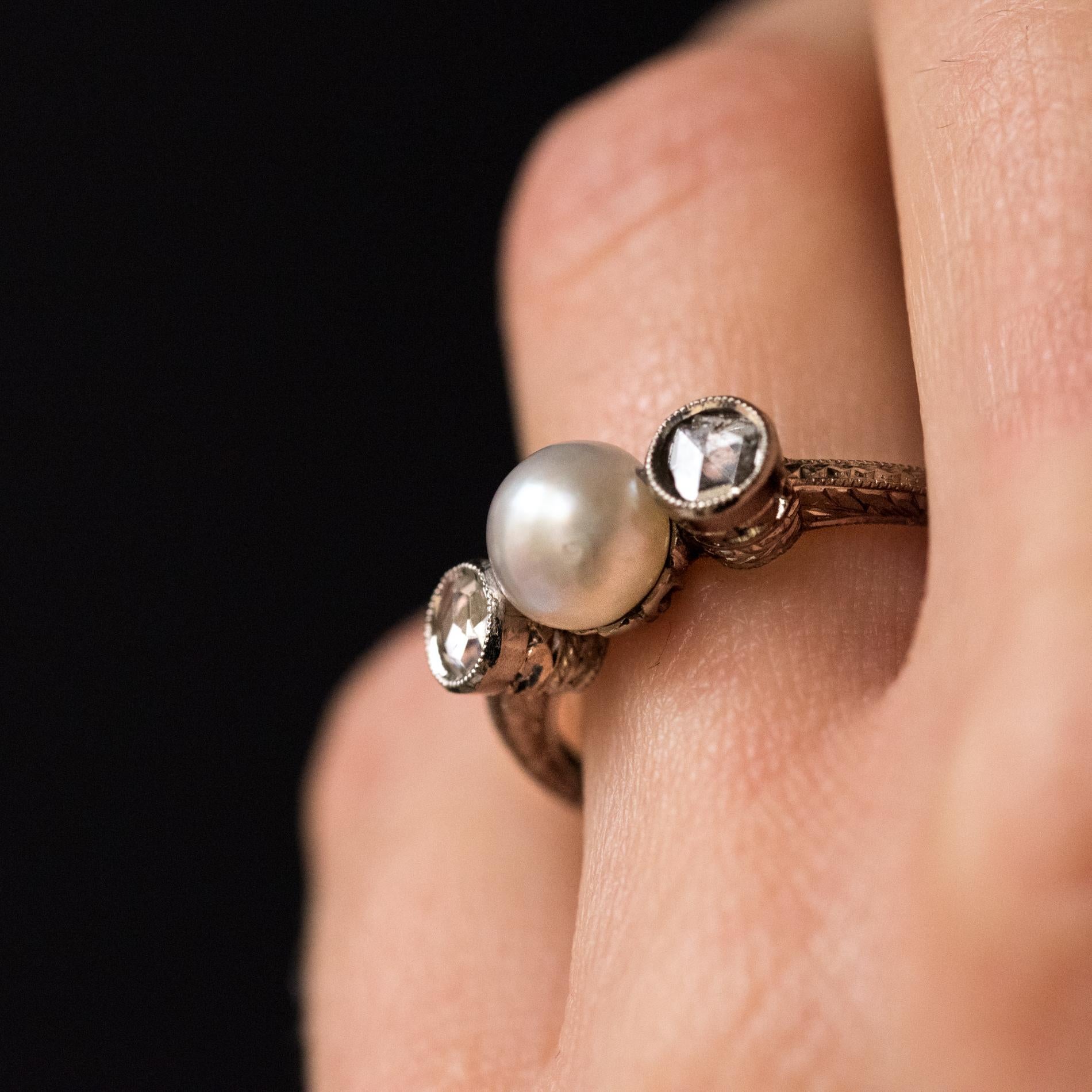 1930er Art Deco Perle Diamant  18 Karat Weißgold-Ring im Angebot 6