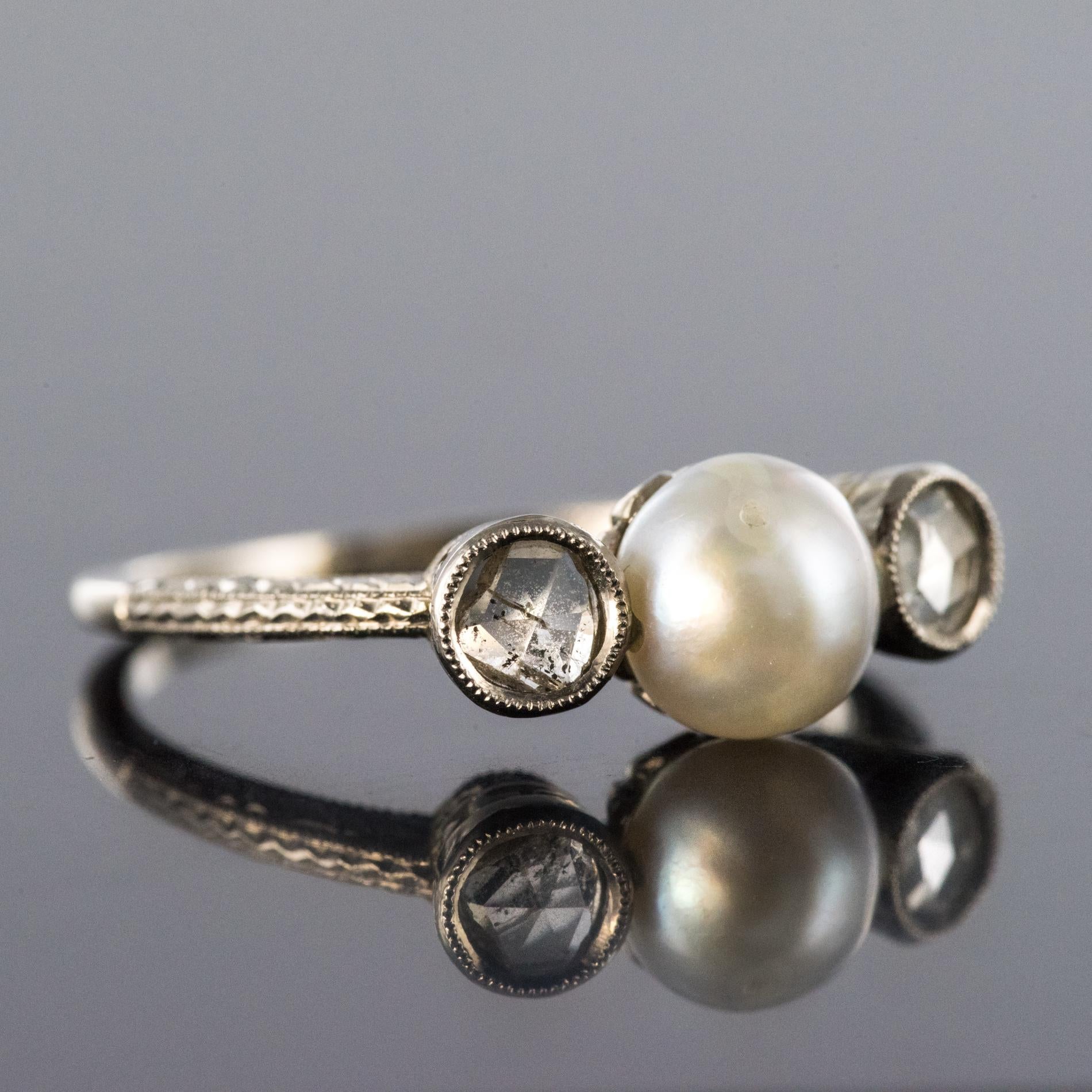 1930er Art Deco Perle Diamant  18 Karat Weißgold-Ring im Zustand „Gut“ im Angebot in Poitiers, FR