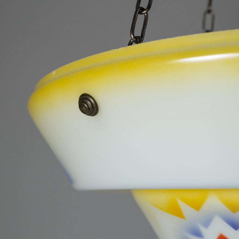 Art Deco 1930s Suspension Light, Enamelled Glass and Brass For Sale 5