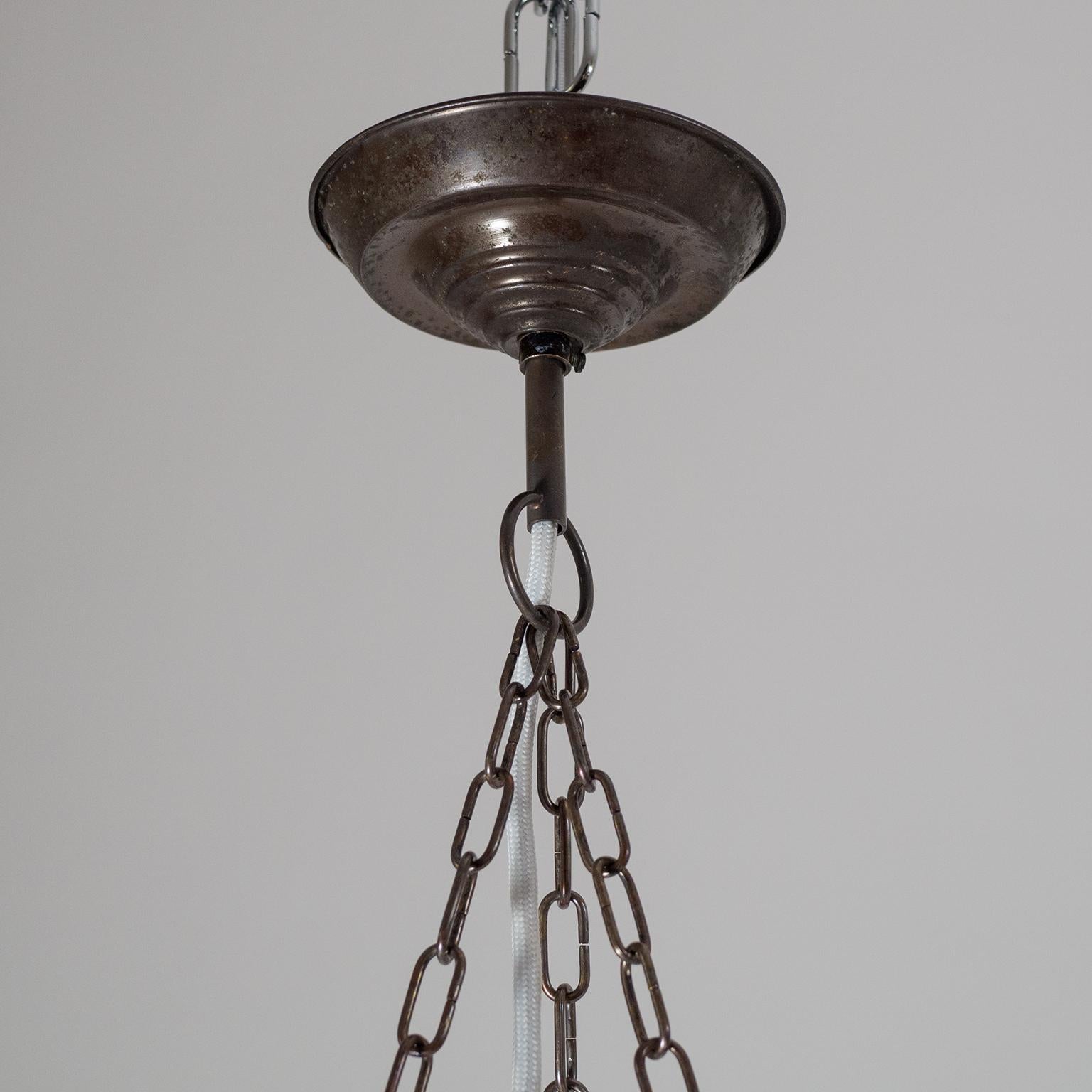 Art Deco 1930s Suspension Light, Enameled Glass and Brass For Sale 5